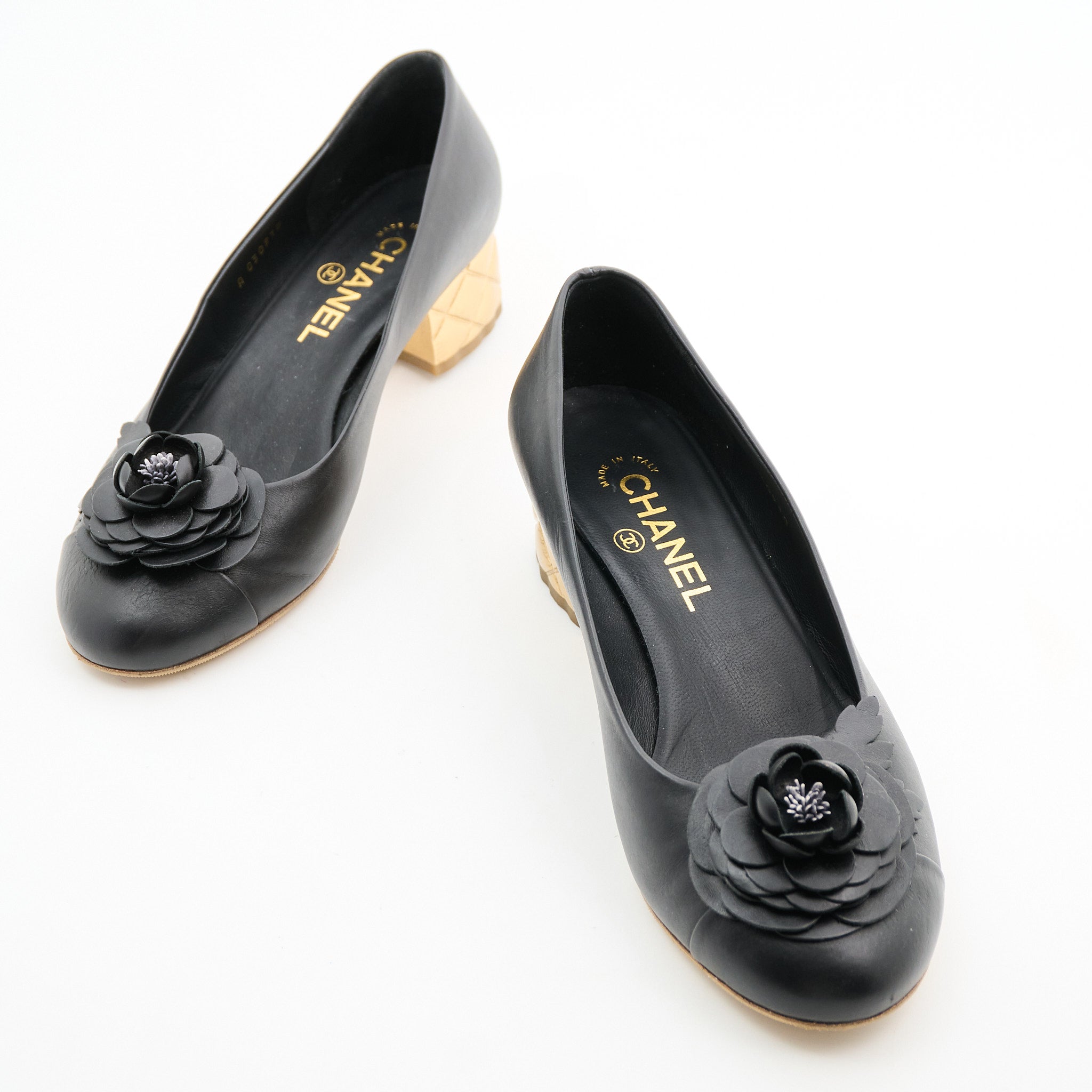 Chanel Camellia Black Calfskin Heels Size 38