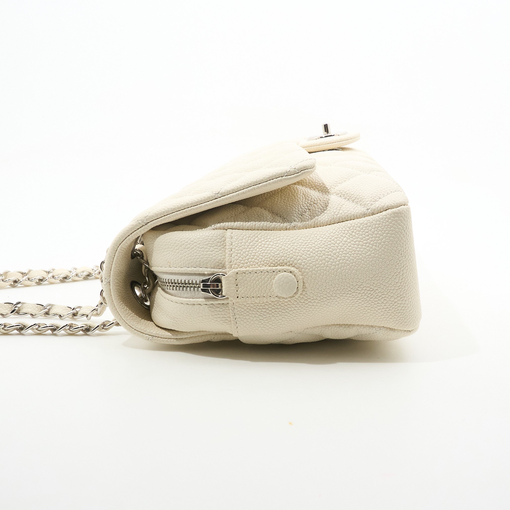 Chanel Jumbo White Caviar Camera Flap Bag PHW