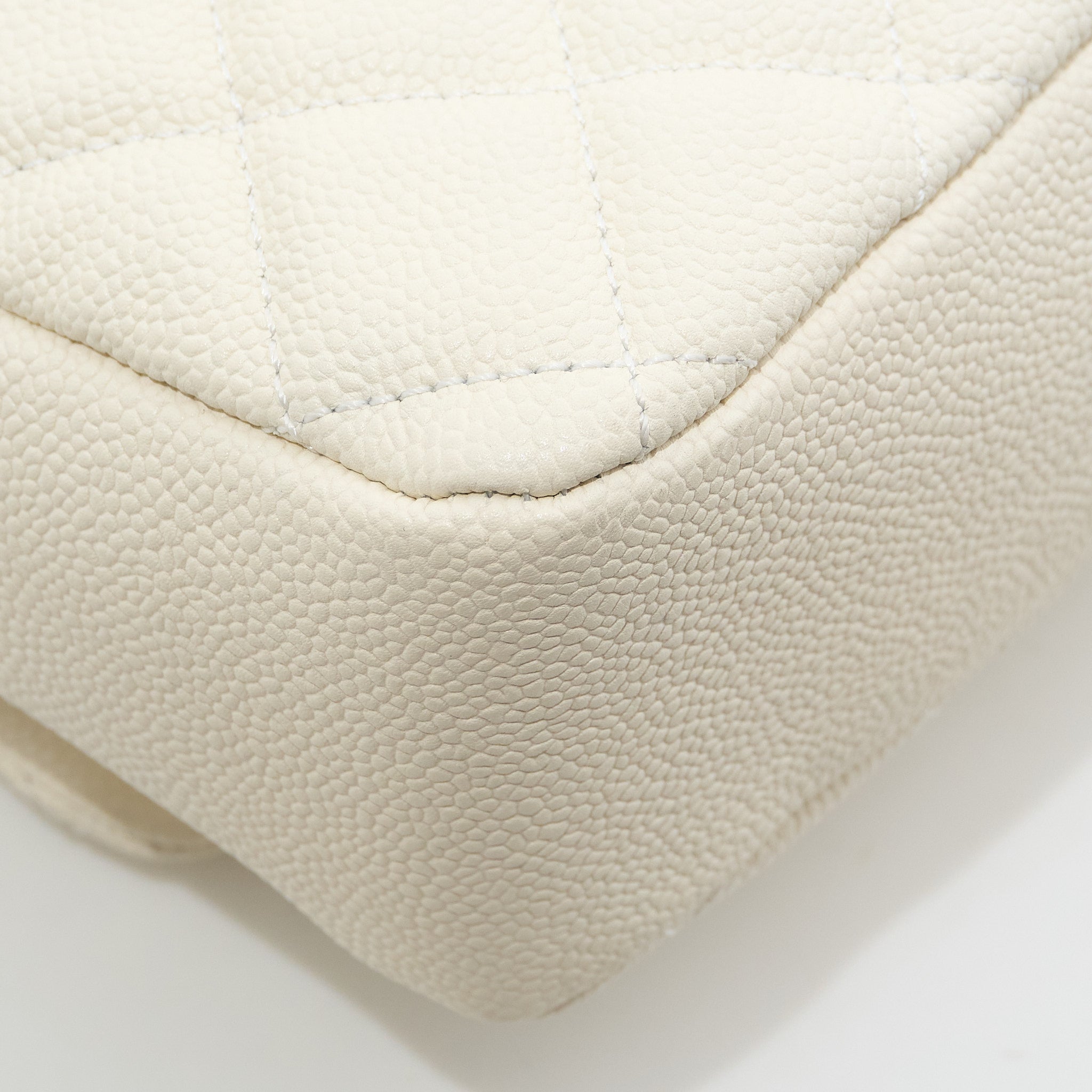 Chanel Jumbo White Caviar Camera Flap Bag PHW