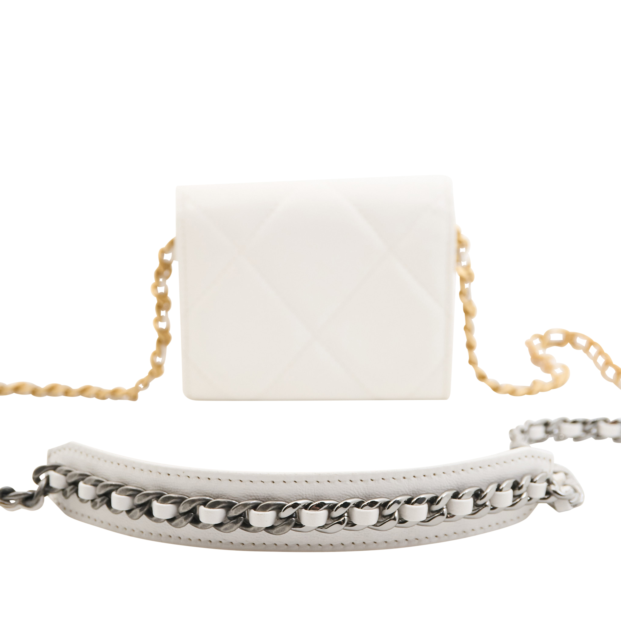 Chanel Lambskin Quilted Card Wallet on Chain in White GHW