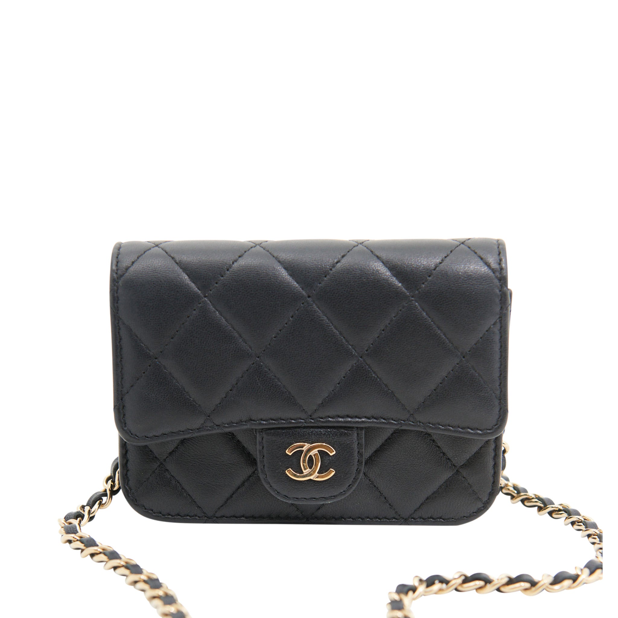 Chanel Lambskin Quilted Wallet On Chain in Black GHW