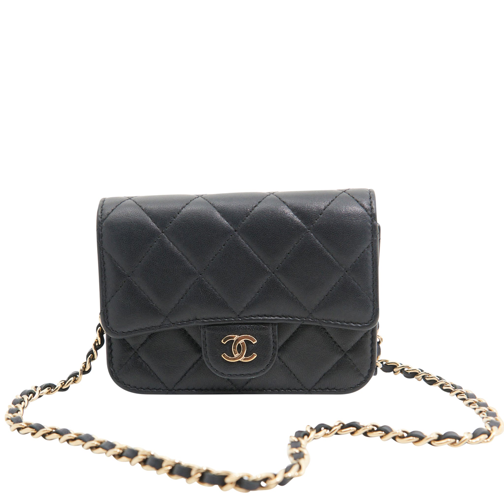 Chanel Lambskin Quilted Wallet On Chain in Black GHW