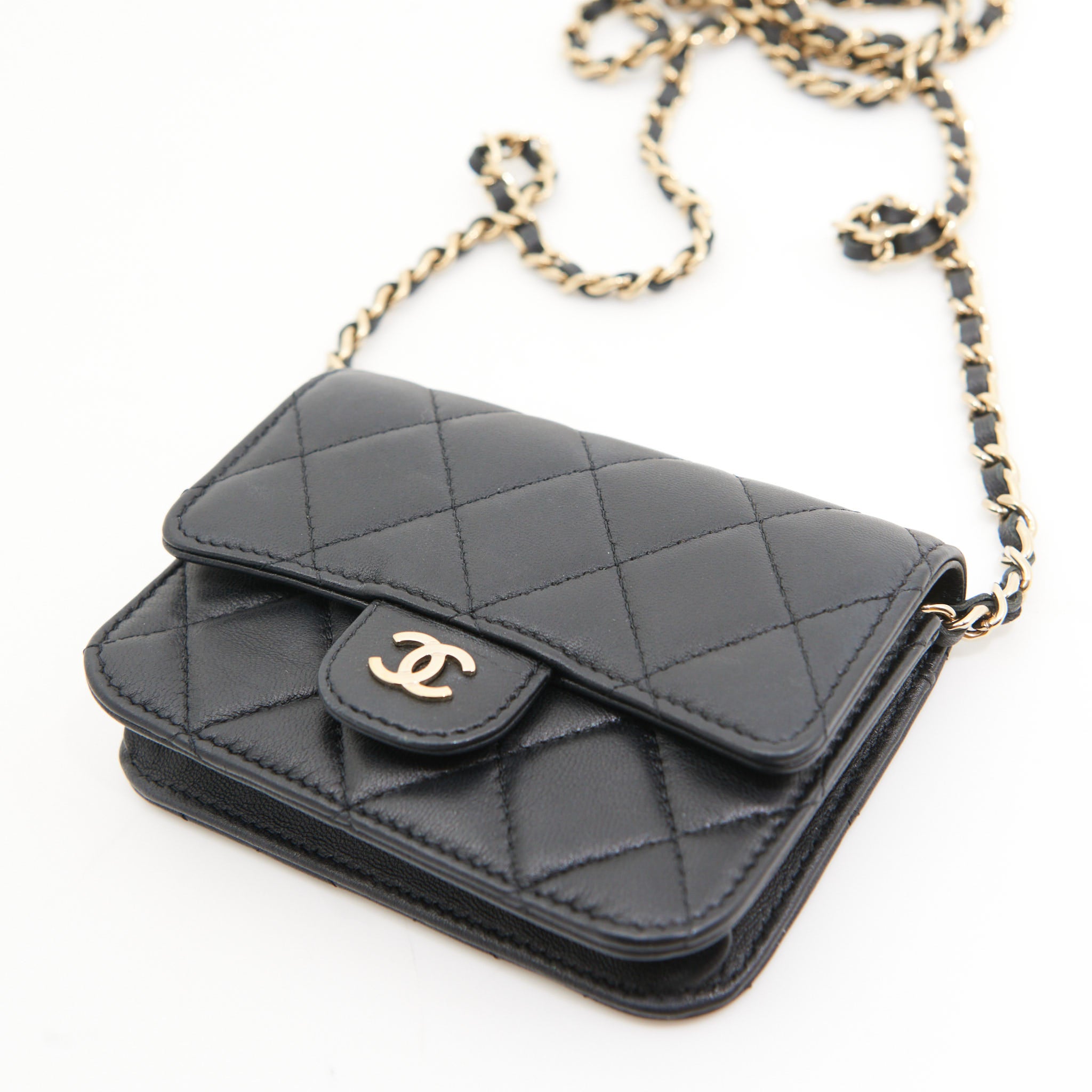 Chanel Lambskin Quilted Wallet On Chain in Black GHW