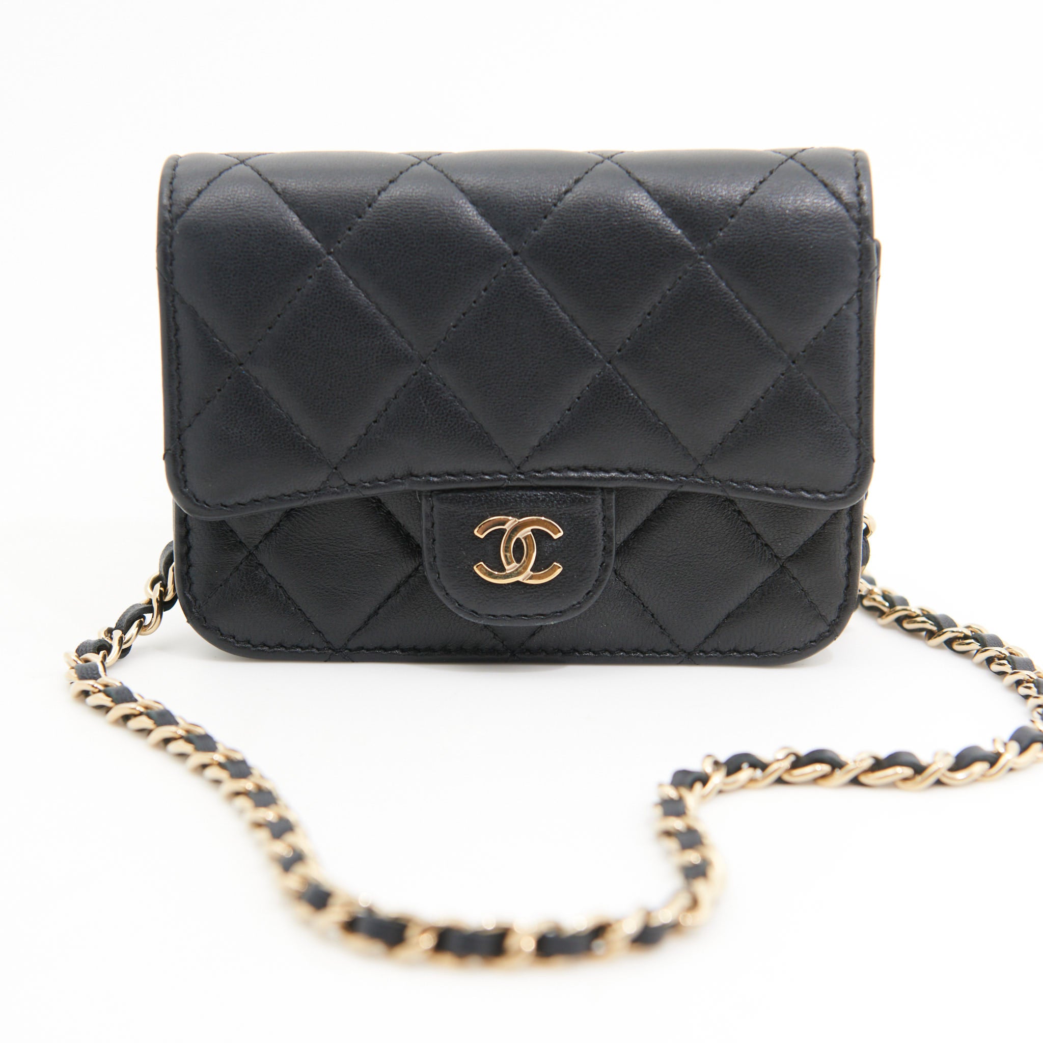 Chanel Lambskin Quilted Wallet On Chain in Black GHW