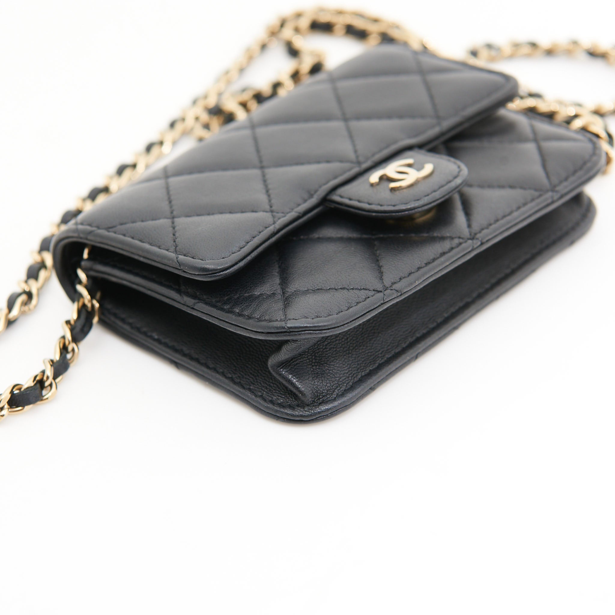 Chanel Lambskin Quilted Wallet On Chain in Black GHW