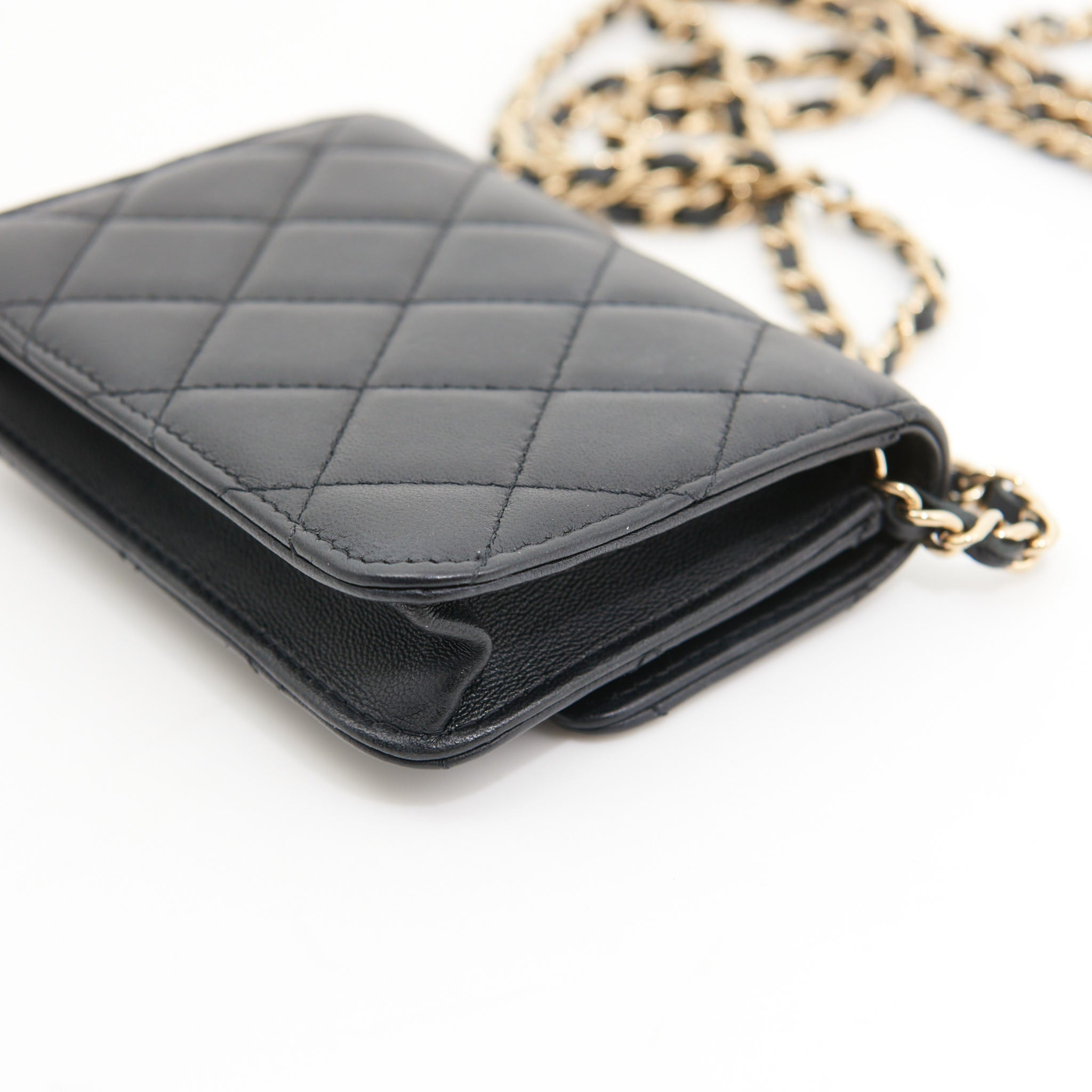 Chanel Lambskin Quilted Wallet On Chain in Black GHW