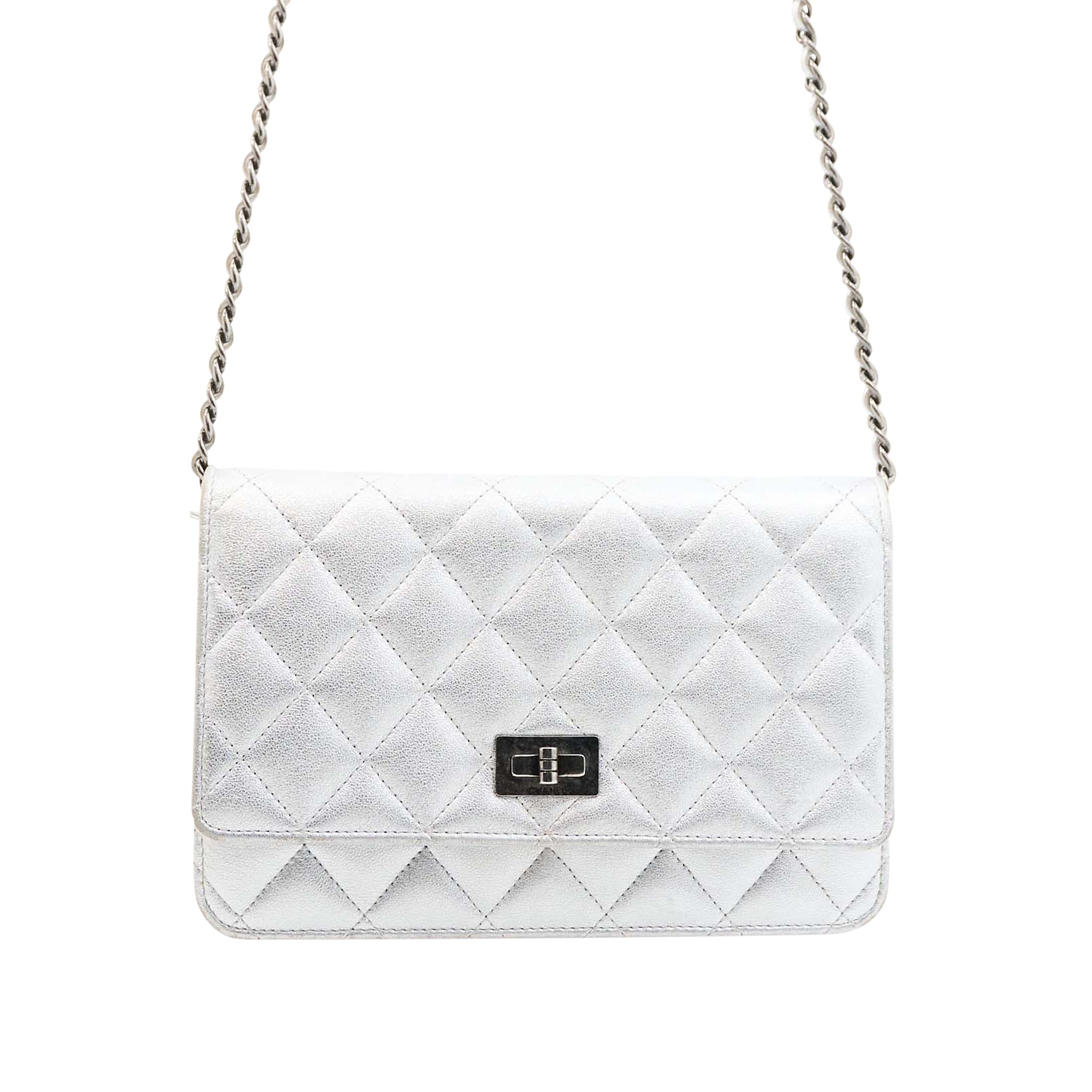 Chanel Lambskin Quilted Wallet On Chain in Silver SHW