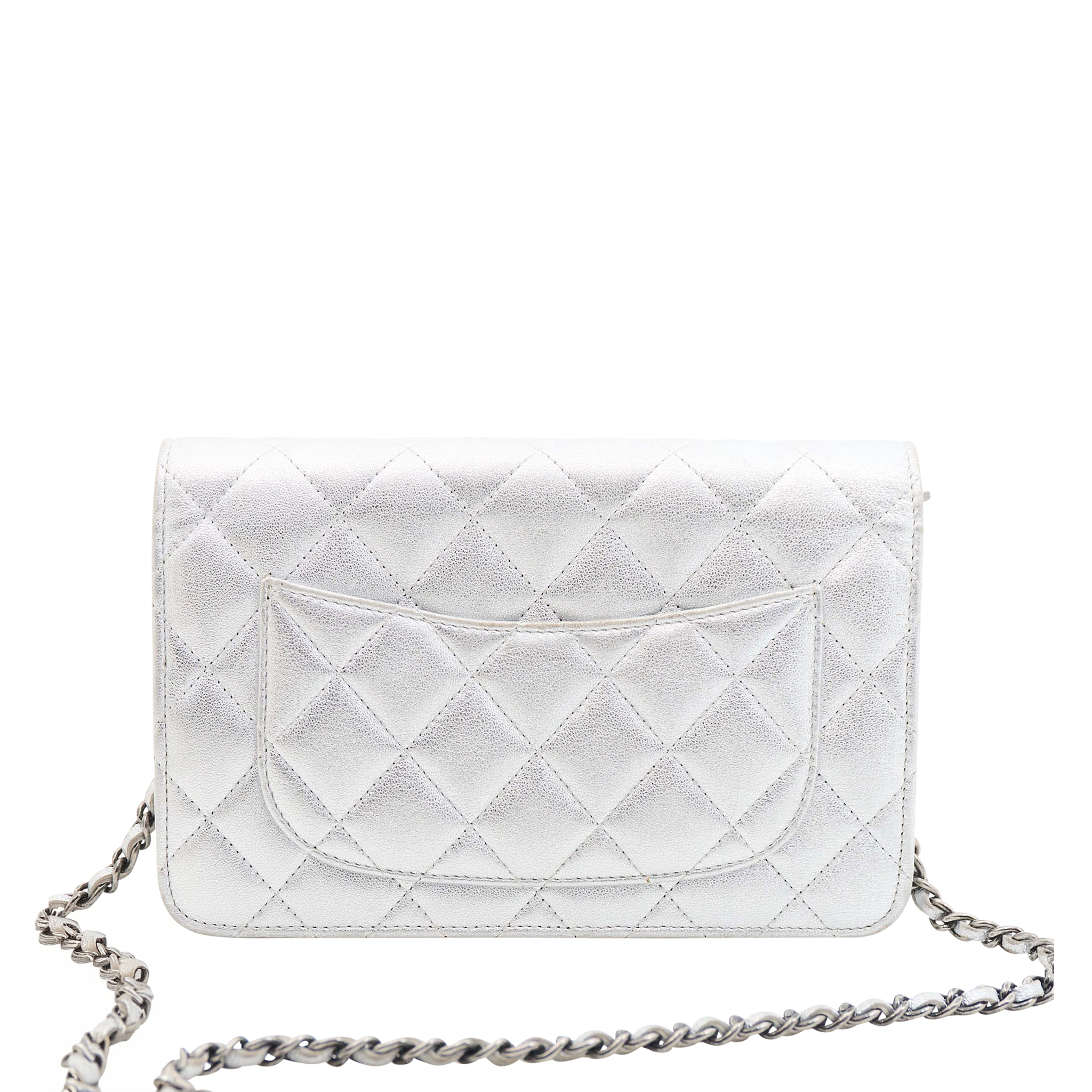 Chanel Lambskin Quilted Wallet On Chain in Silver SHW