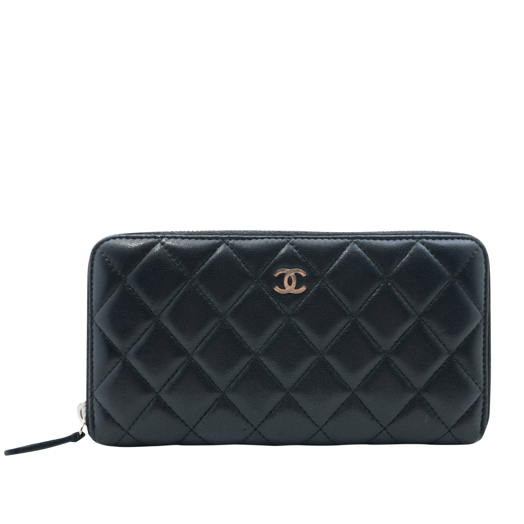 Chanel Black Lambskin Zip Around Wallet SHW