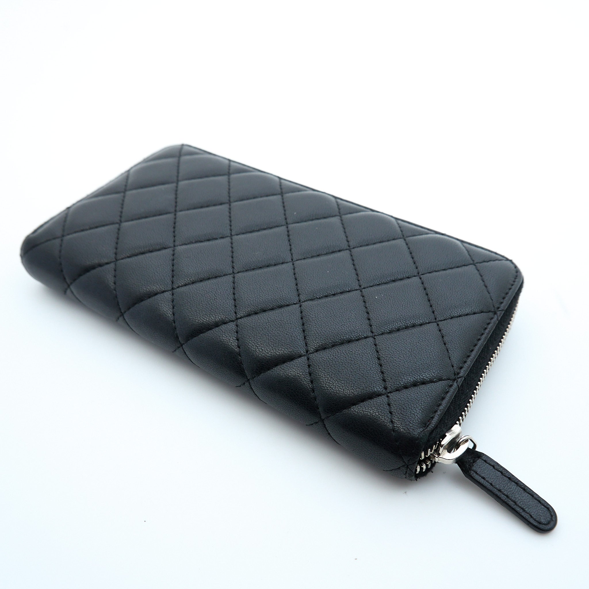 Chanel Black Lambskin Zip Around Wallet SHW