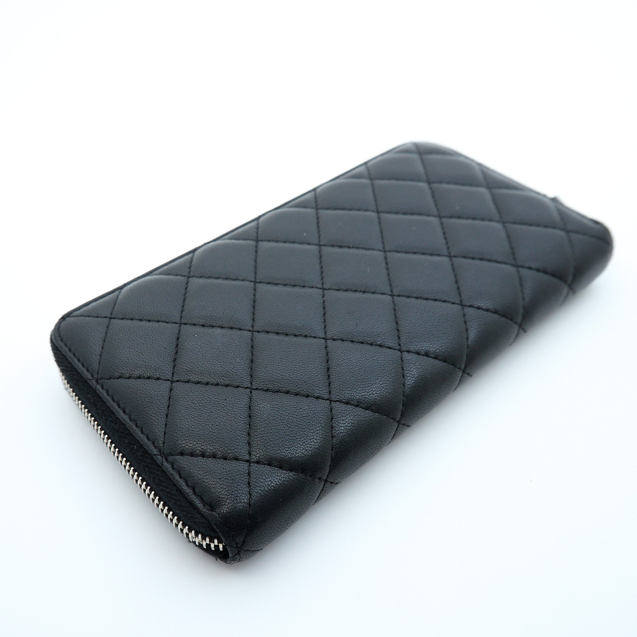 Chanel Black Lambskin Zip Around Wallet SHW