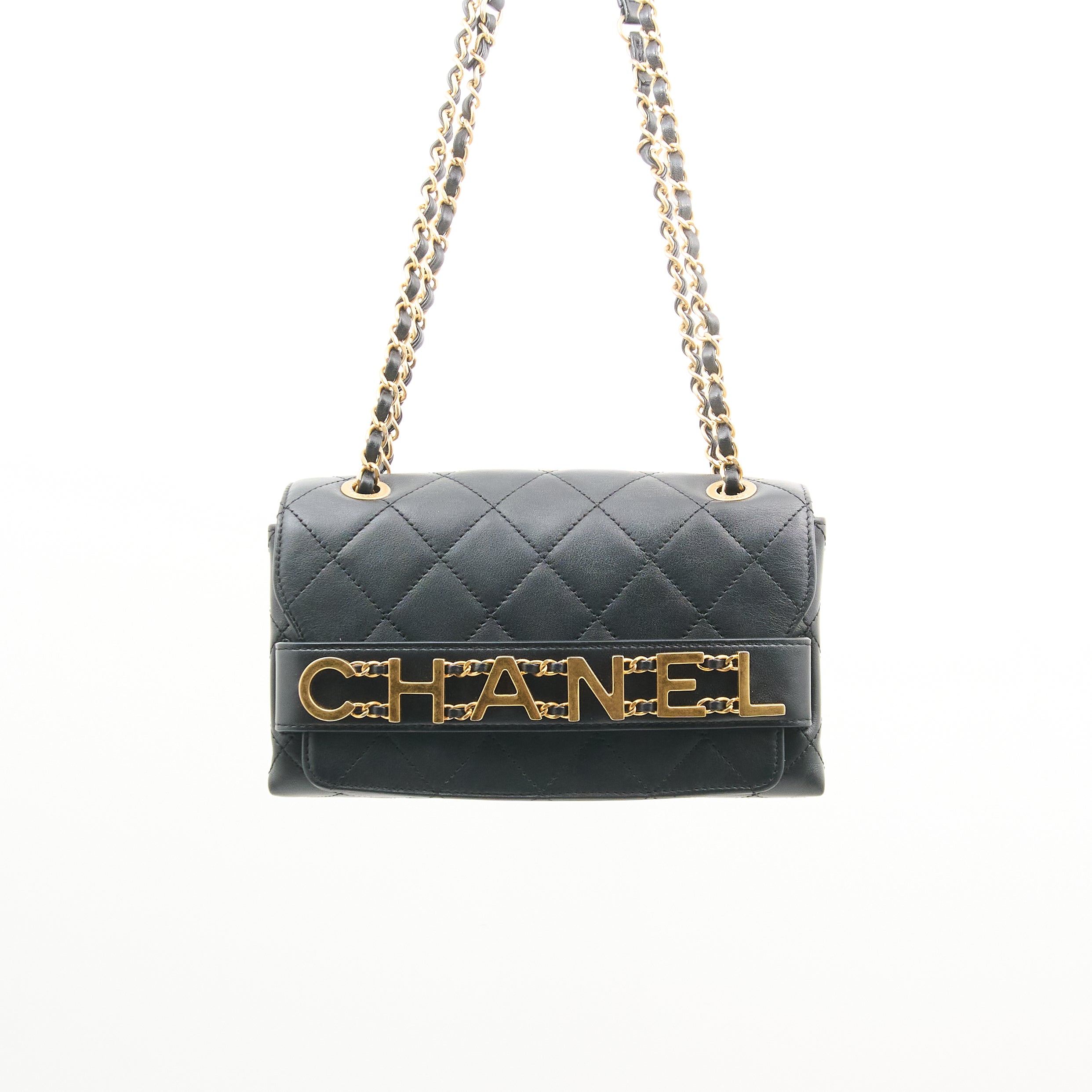 Chanel Logo Enchained Quilted Calfskin Flap Bag