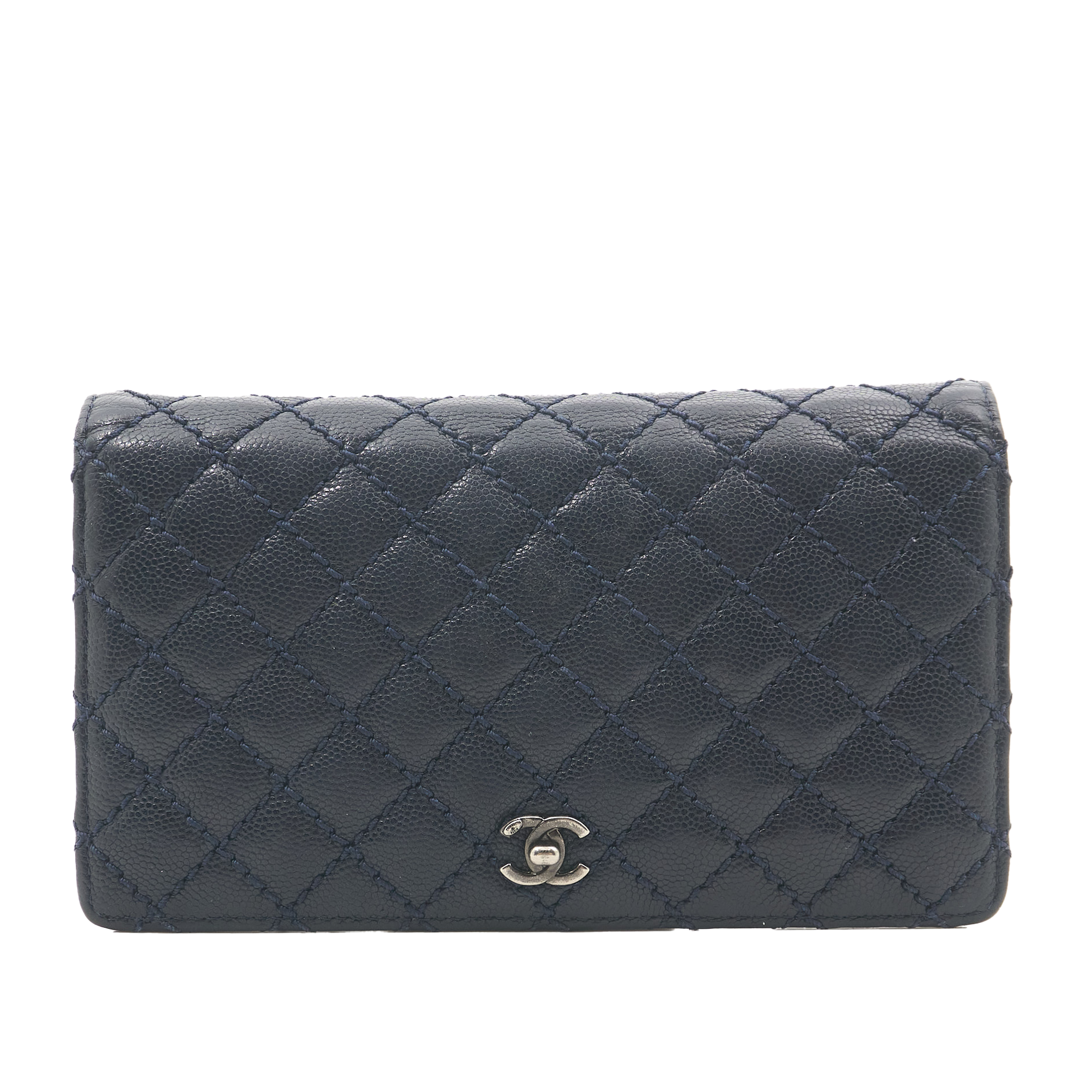 Chanel Navy Quilted Caviar Long Wallet