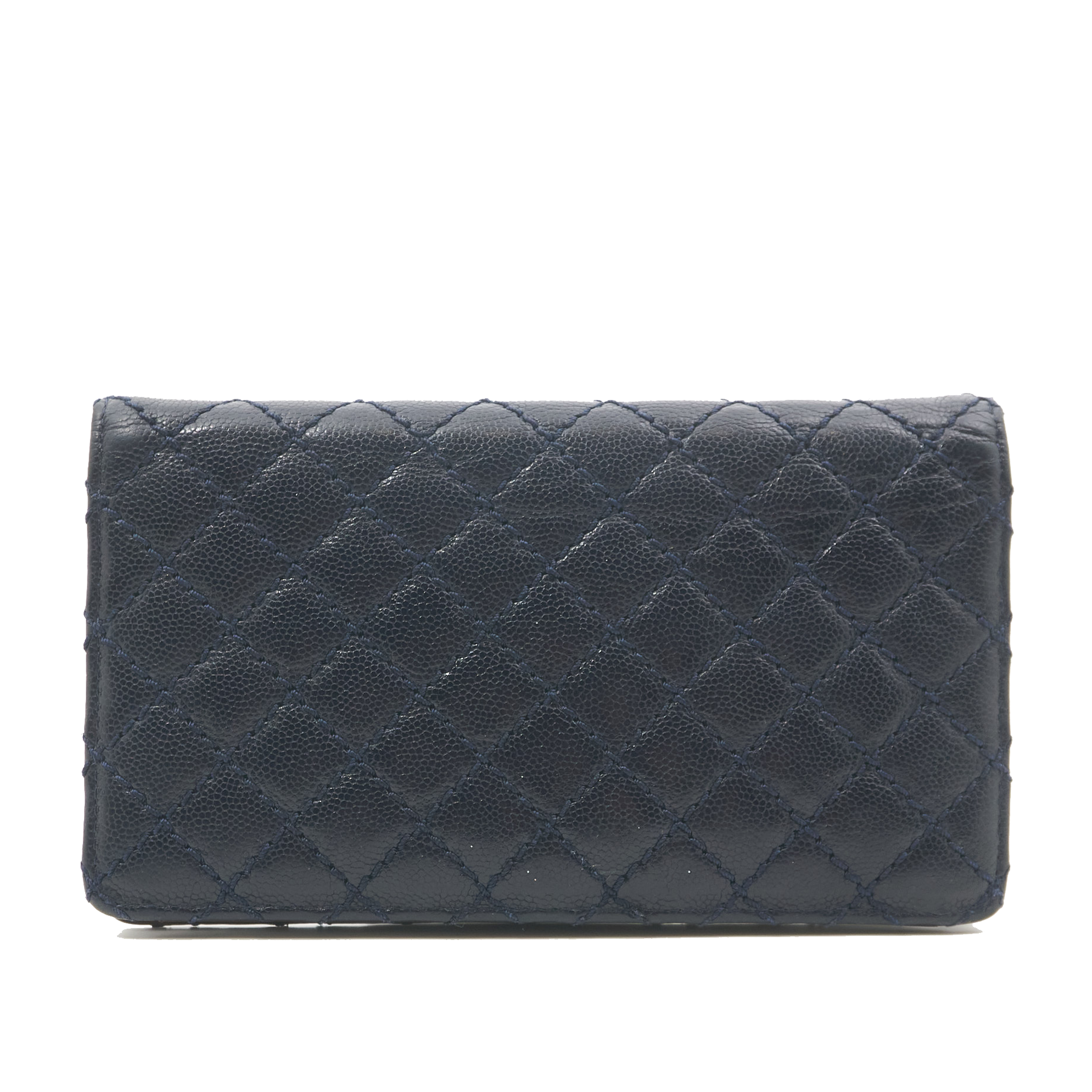 Chanel Navy Quilted Caviar Long Wallet