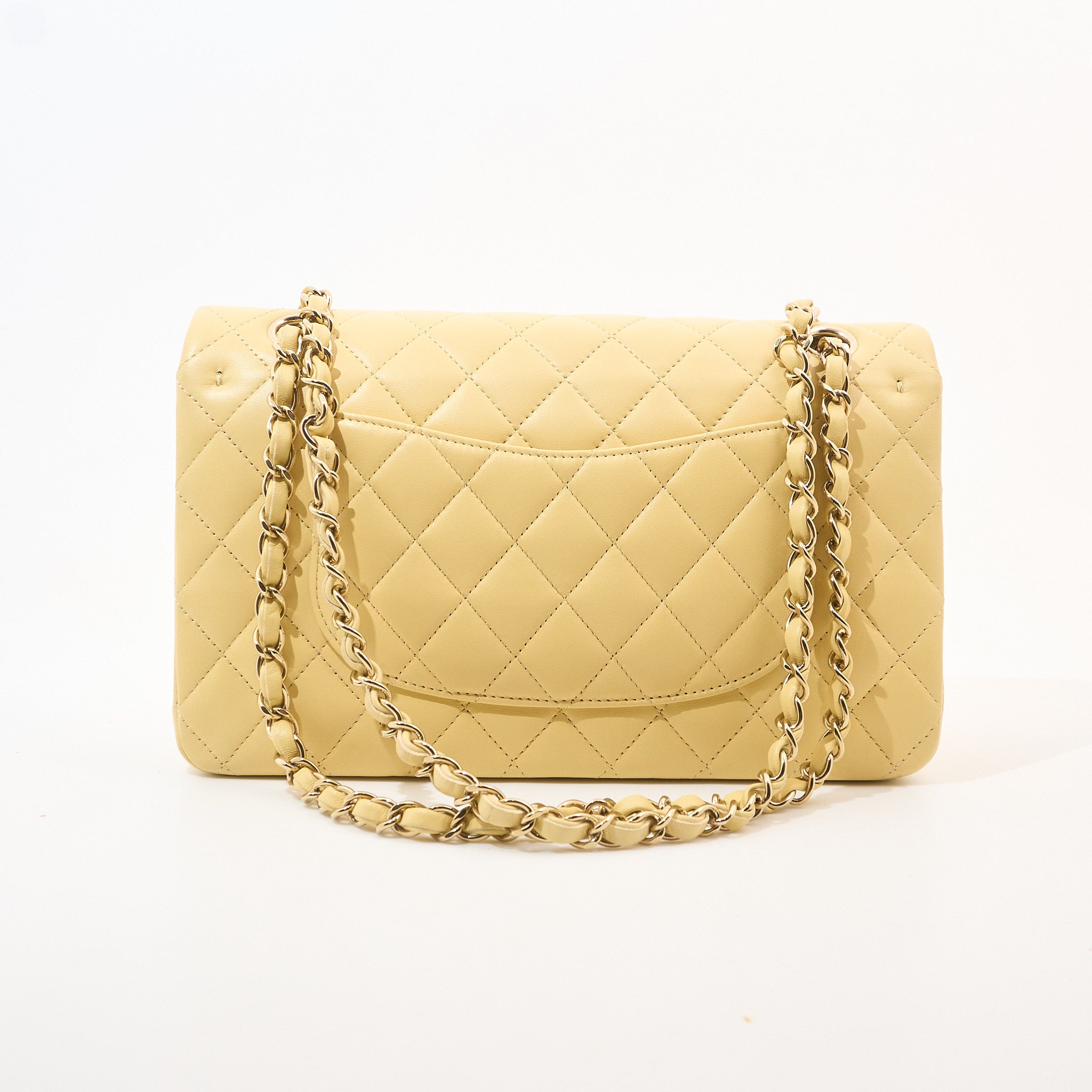 Chanel Medium Classic Double Flap Bag Lambskin Yellow GHW