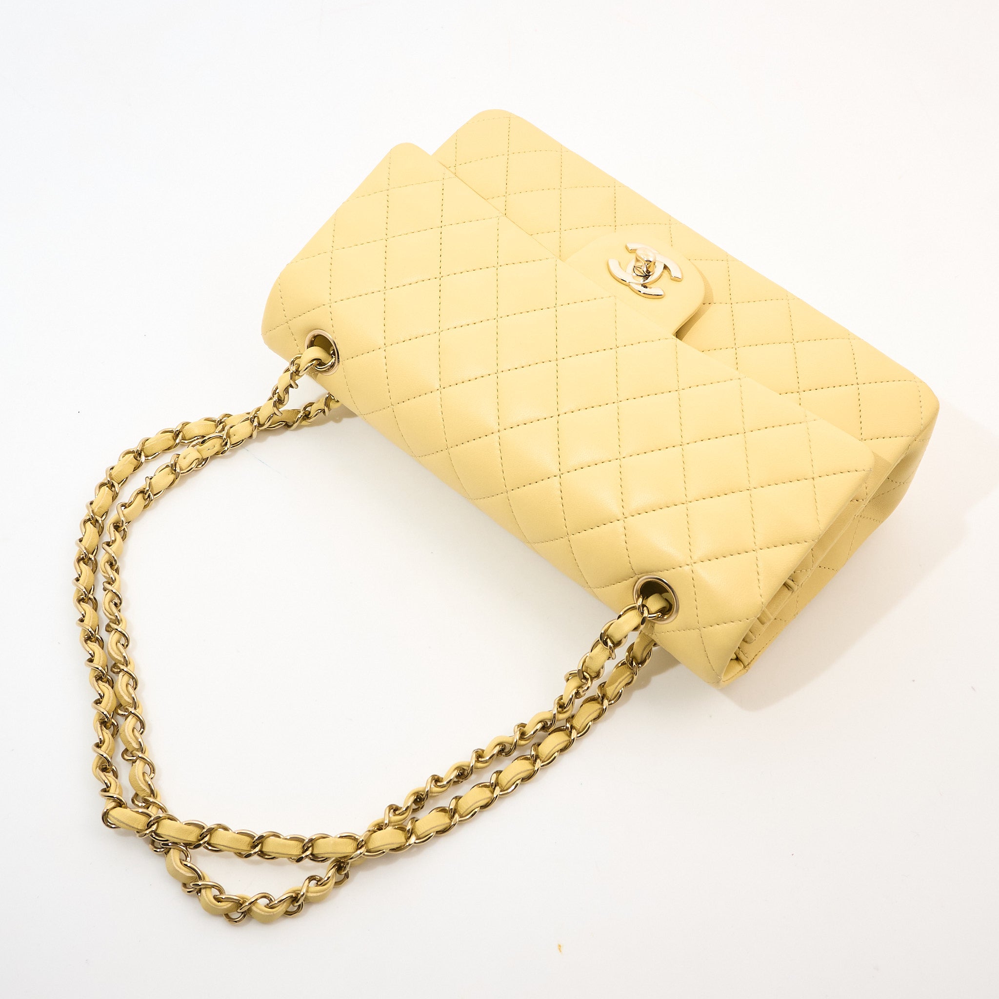 Chanel Medium Classic Double Flap Bag Lambskin Yellow GHW
