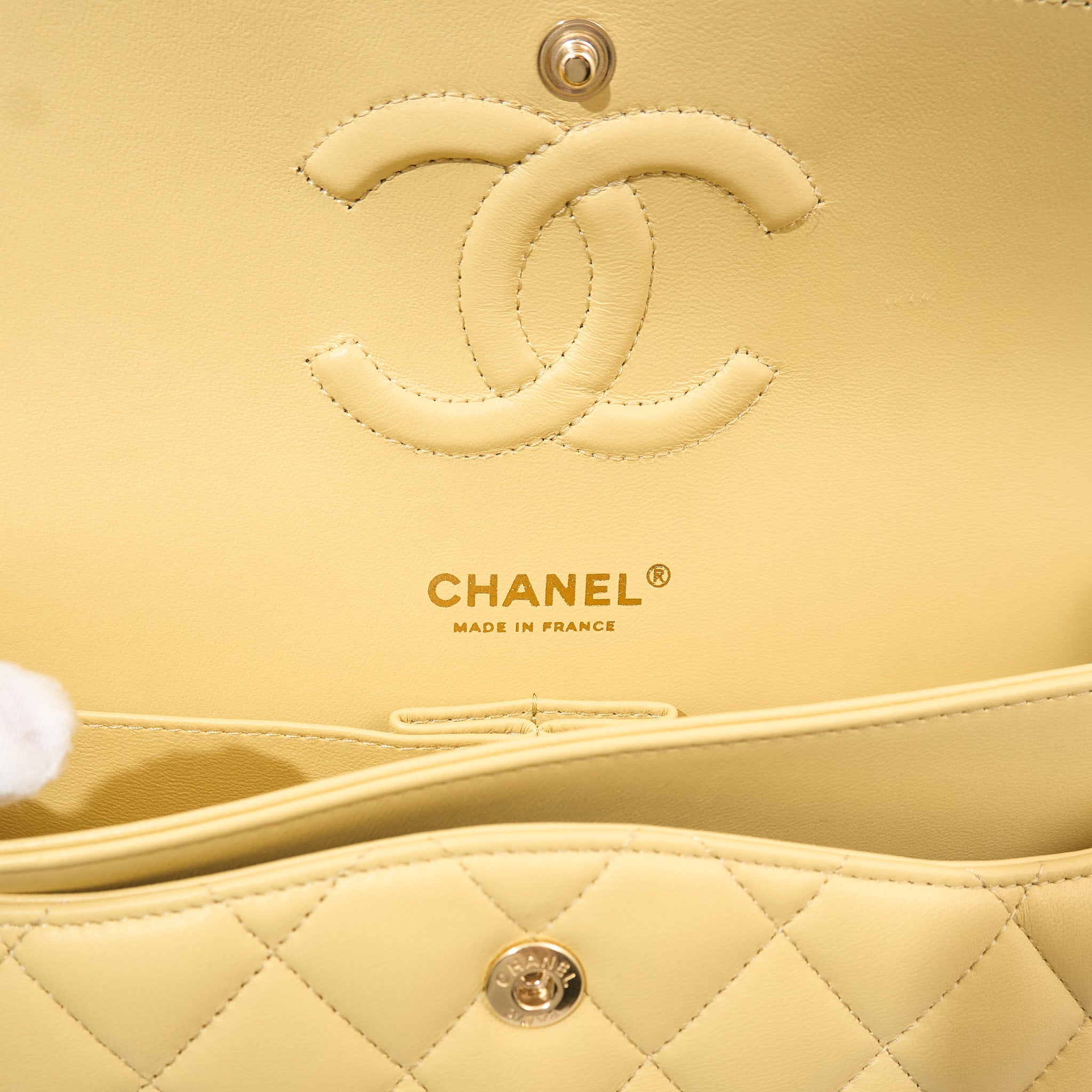 Chanel Medium Classic Double Flap Bag Lambskin Yellow GHW