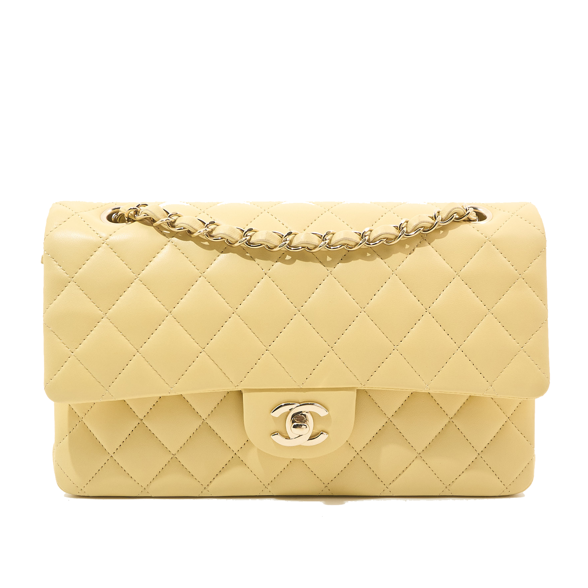 Chanel Medium Classic Double Flap Bag Lambskin Yellow GHW