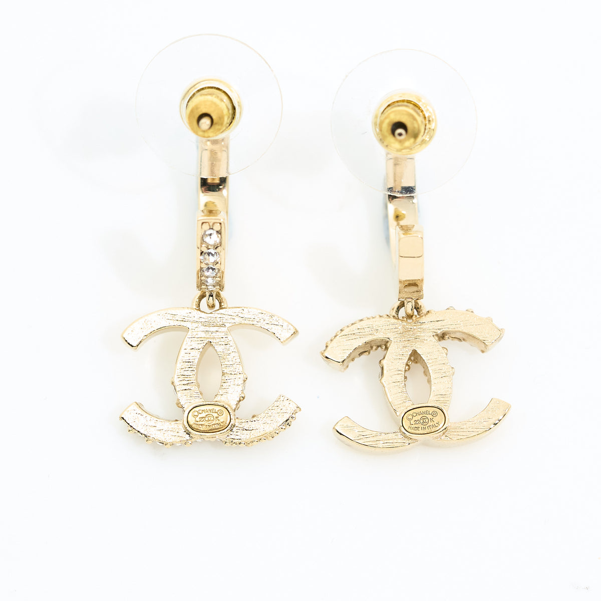 Chanel CC Crystal Drop Hoop Earrings LGHW