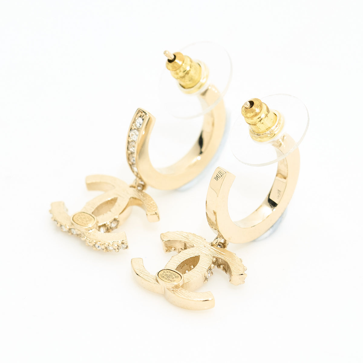 Chanel CC Crystal Drop Hoop Earrings LGHW