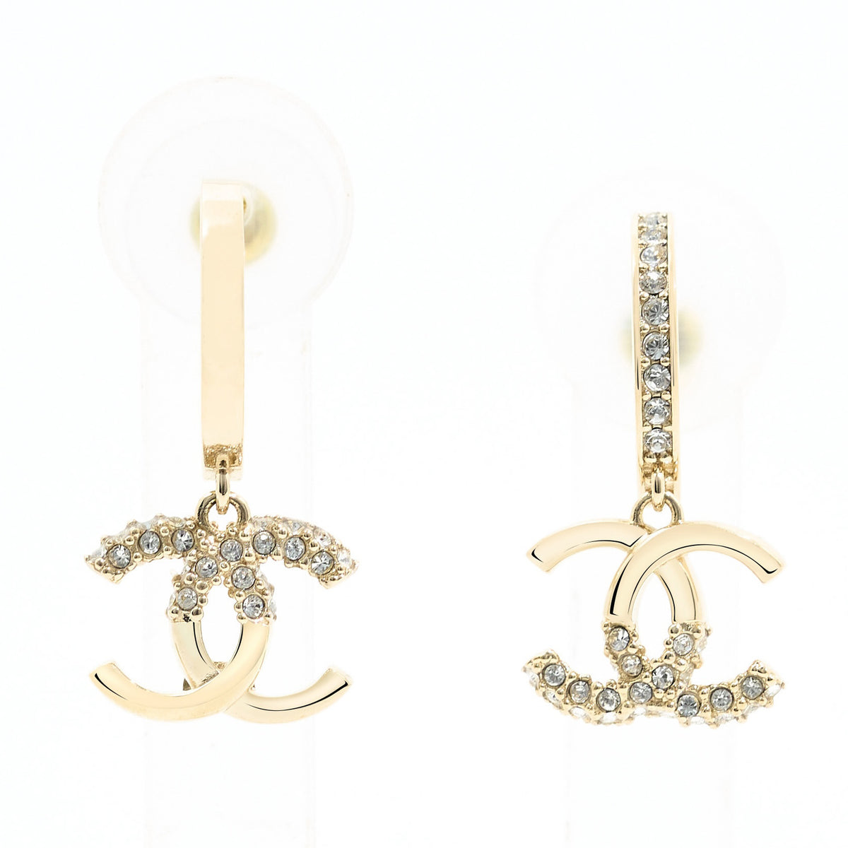 Chanel CC Crystal Drop Hoop Earrings LGHW