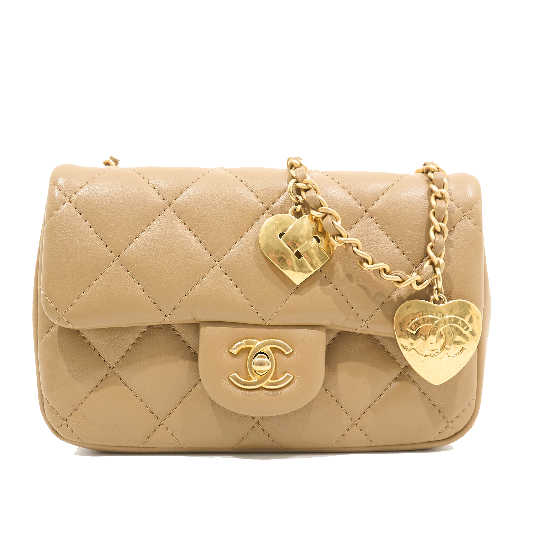 Chanel Mini Heart Charms Beige Flap Bag