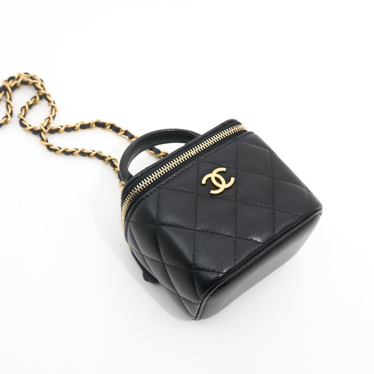 Chanel Quilted Lambskin Mini Top Handle Vanity With Chain