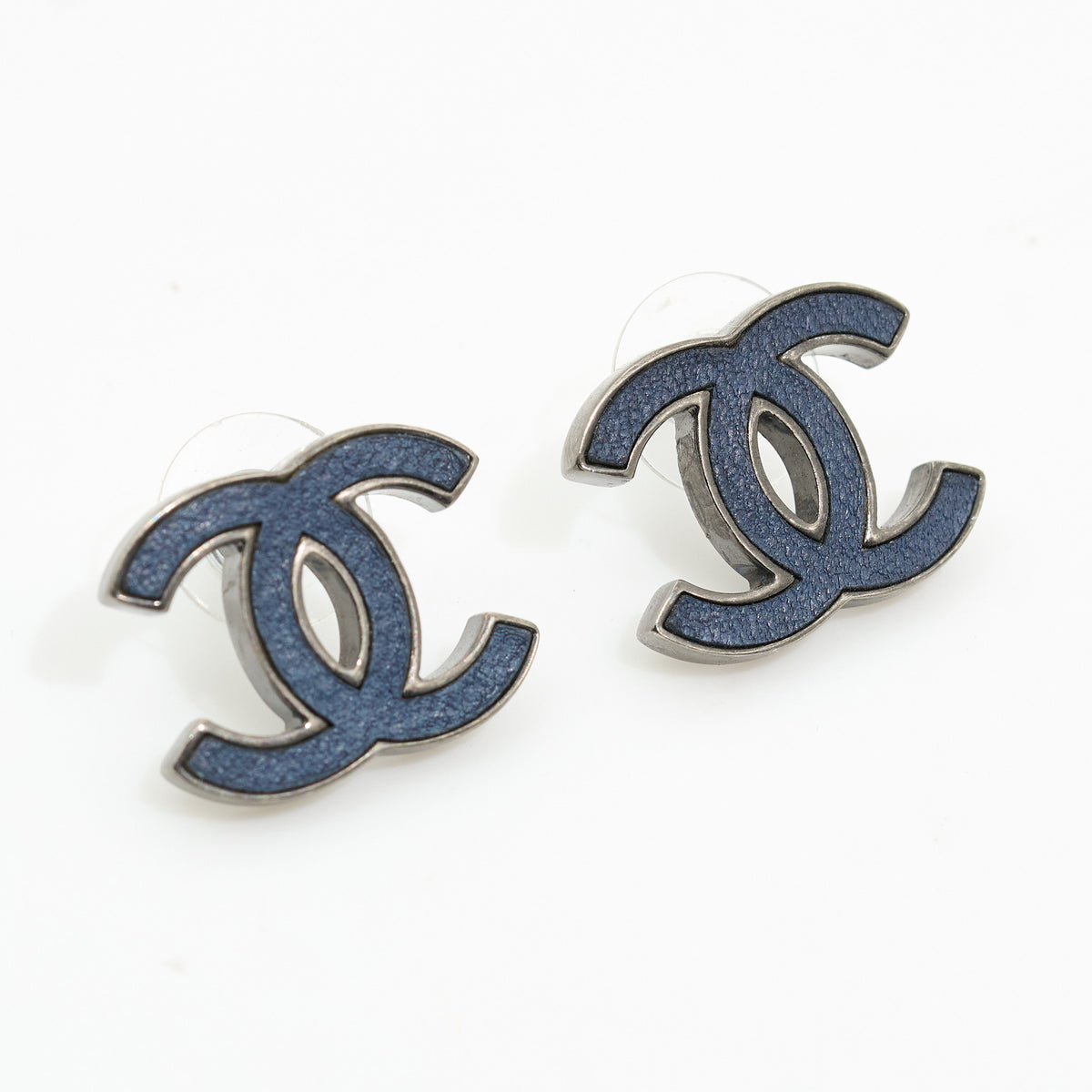 Chanel CC Navy Stud Earrings