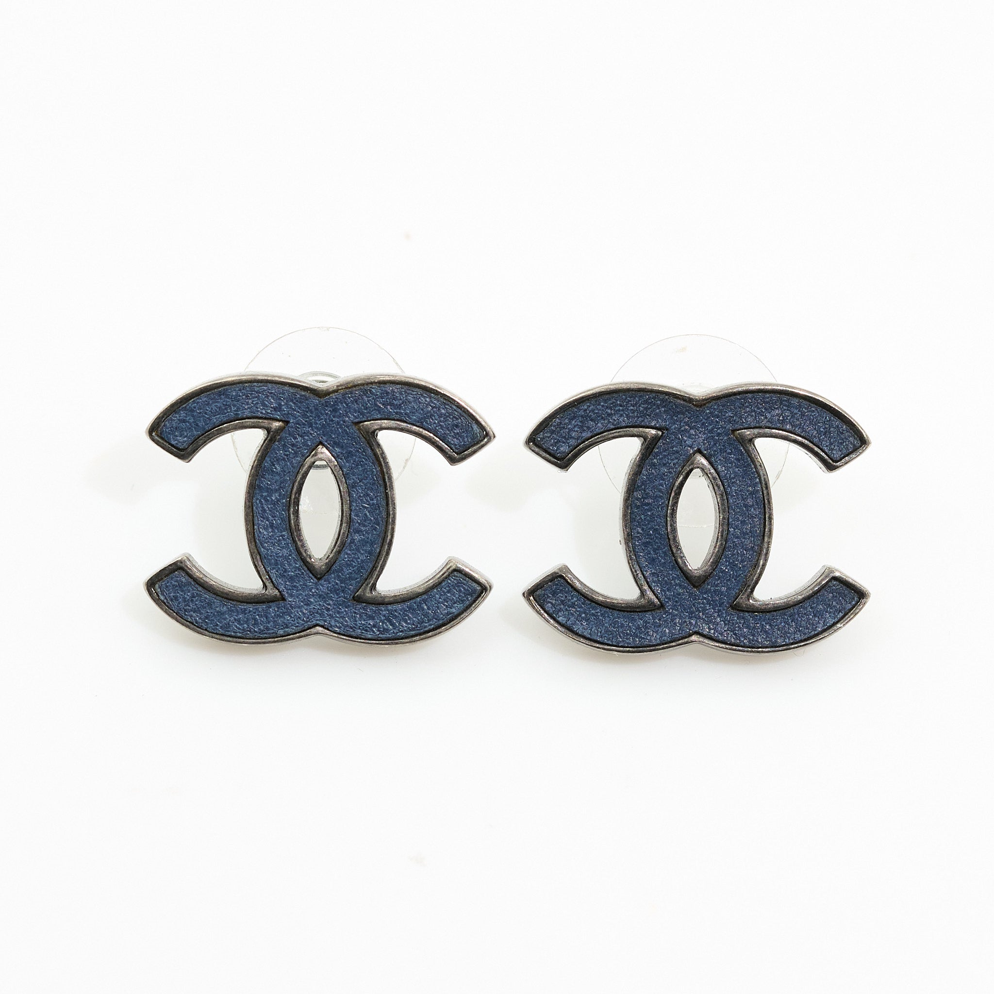 Chanel CC Navy Stud Earrings