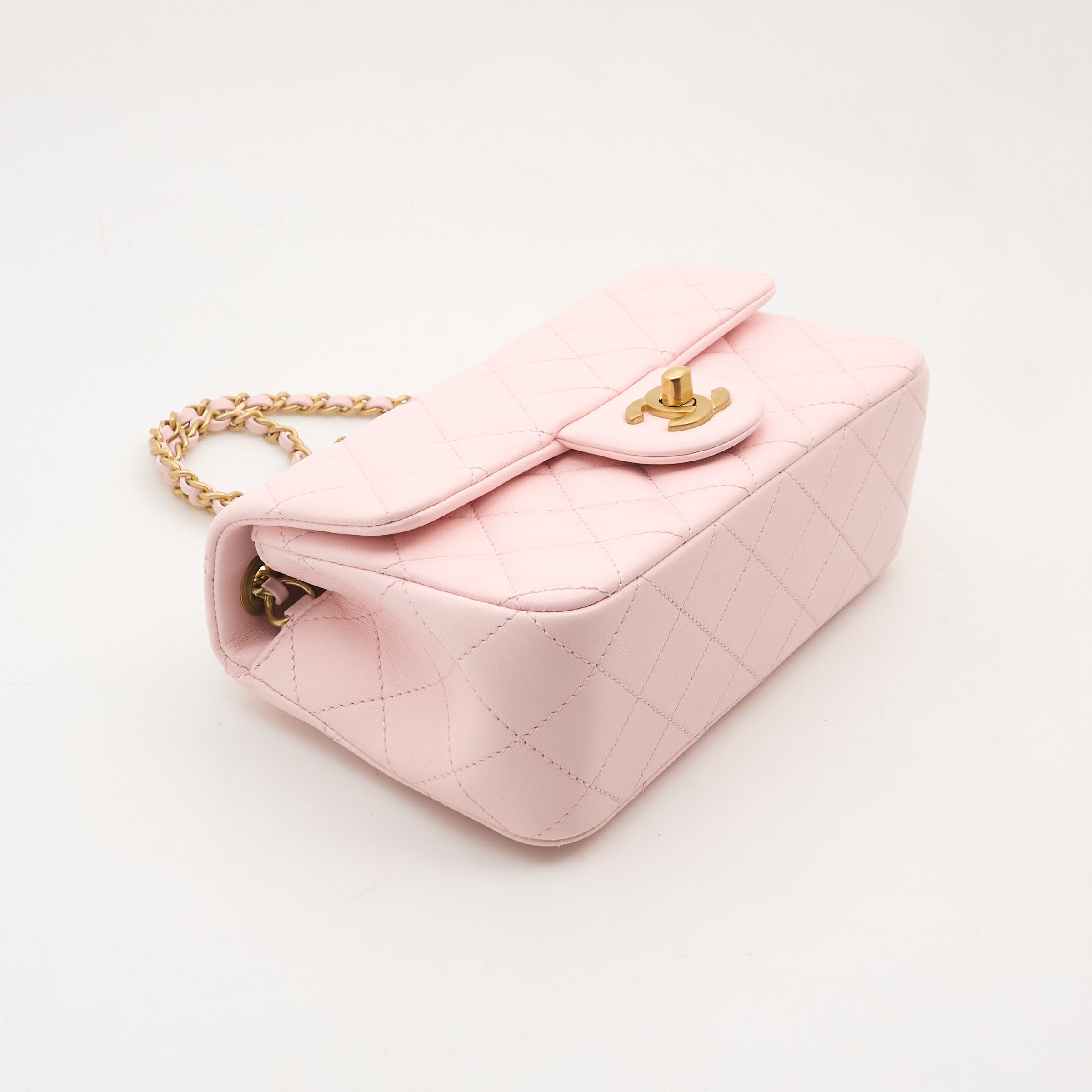 Chanel Pink Lambskin Pearl Crush Mini Flap Bag GHW