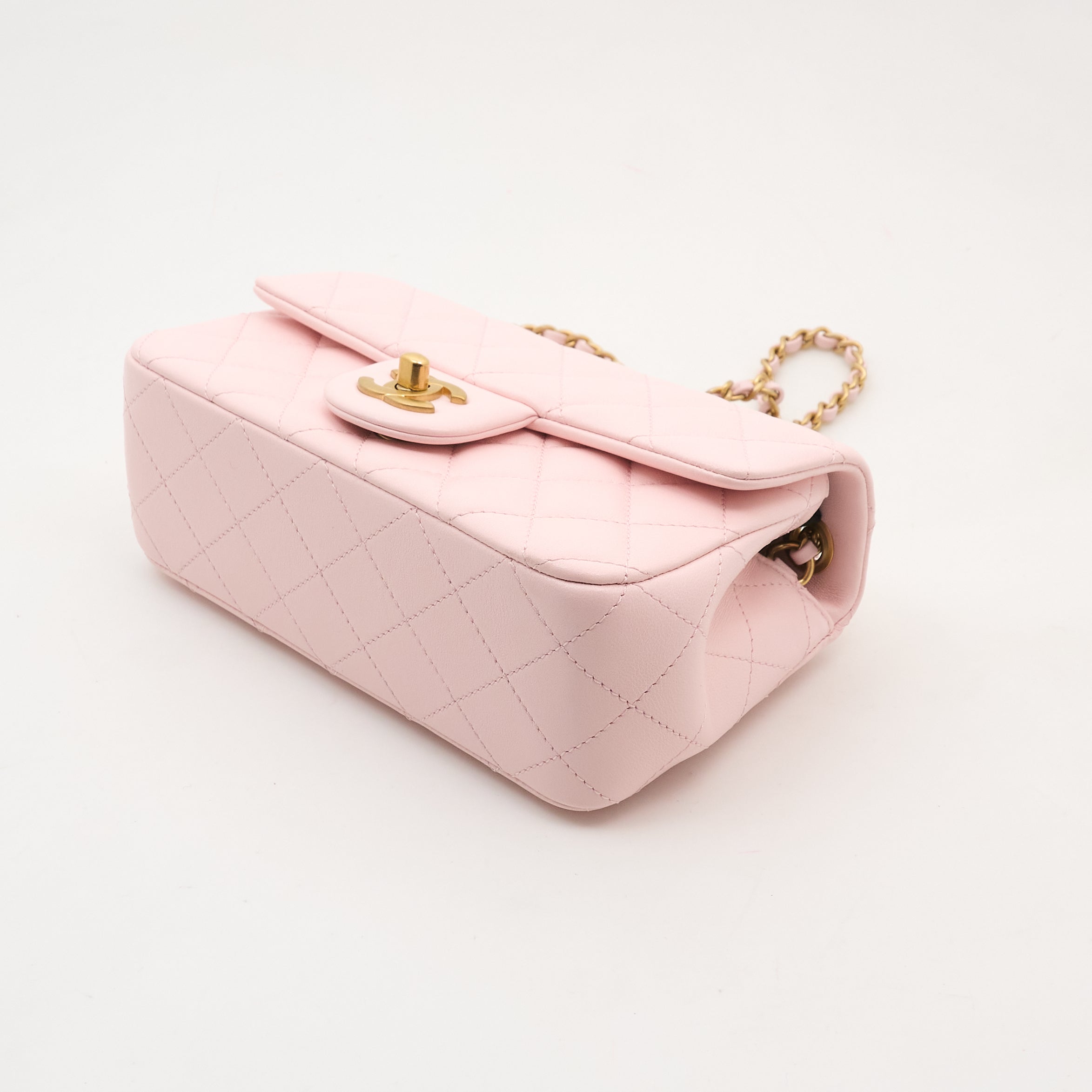 Chanel Pink Lambskin Pearl Crush Mini Flap Bag GHW