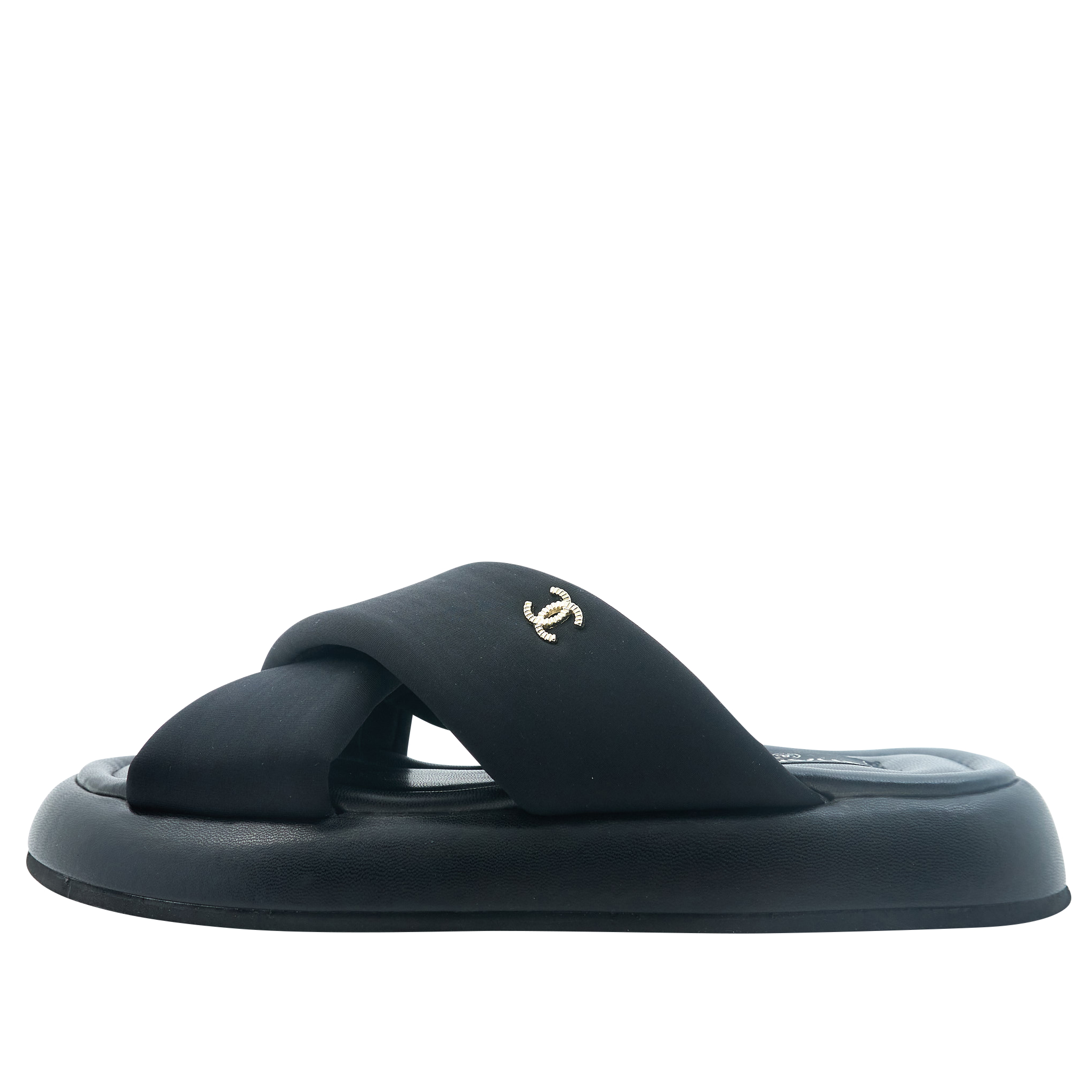 Chanel CC Black Slides Size 38