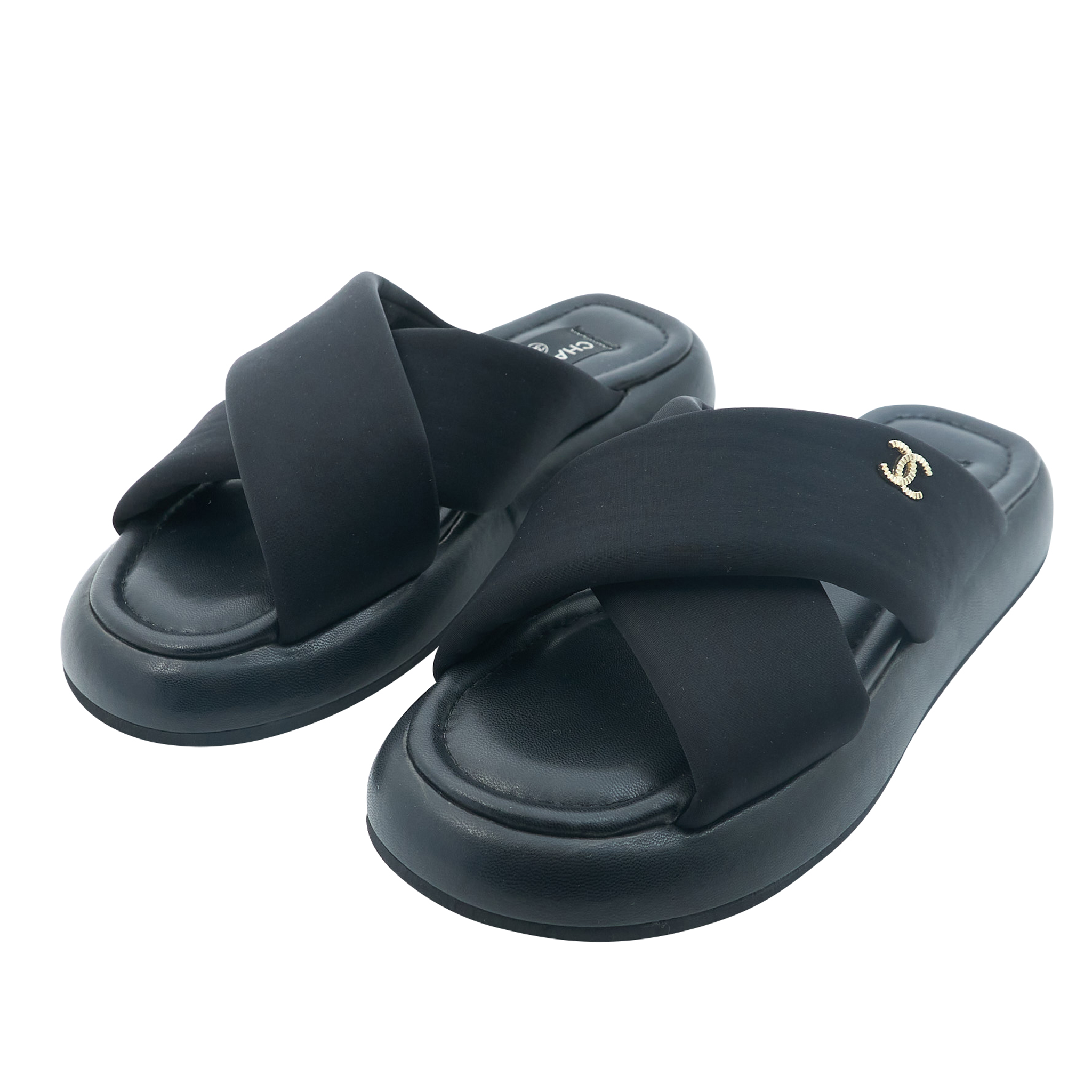 Chanel CC Black Slides Size 38