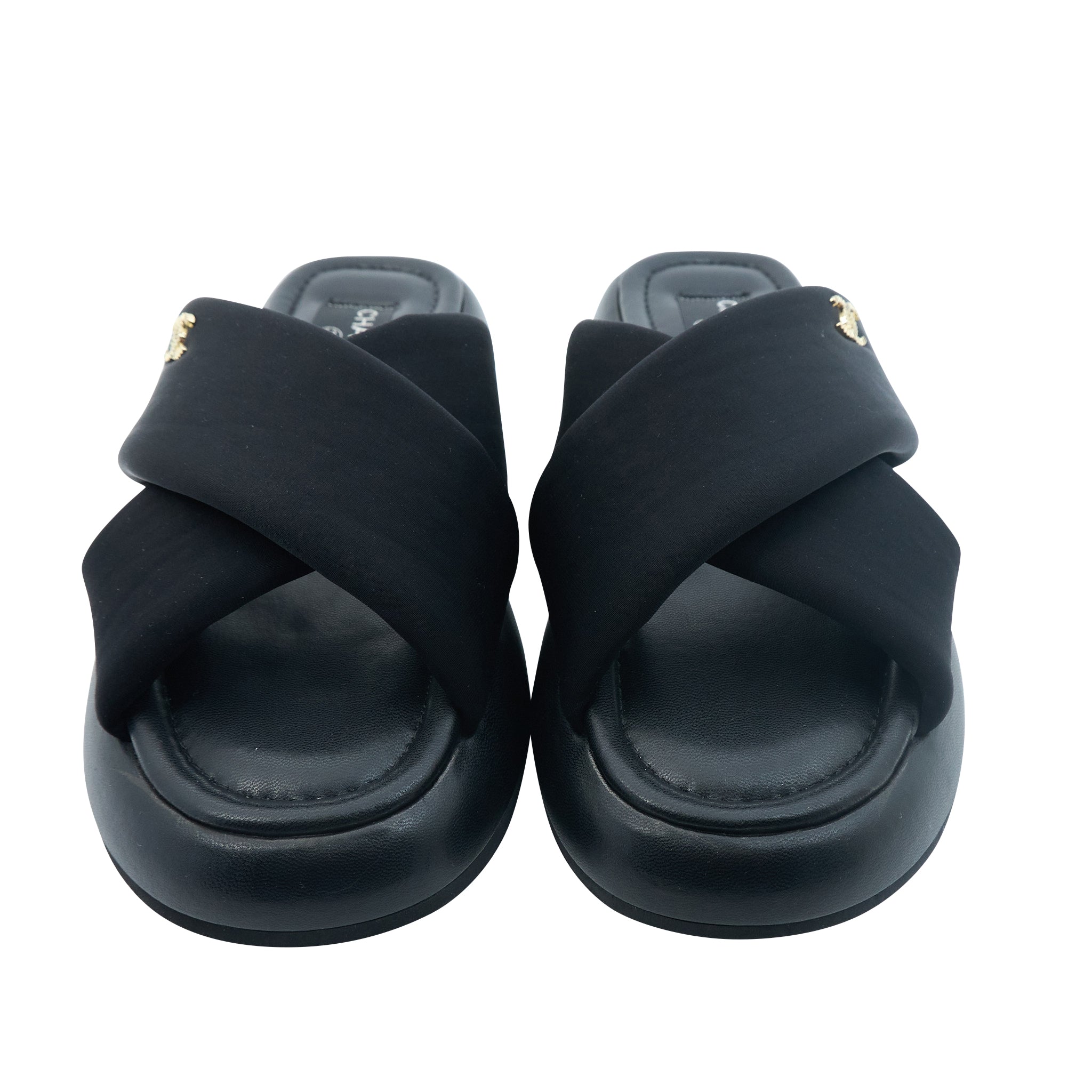 Chanel CC Black Slides Size 38