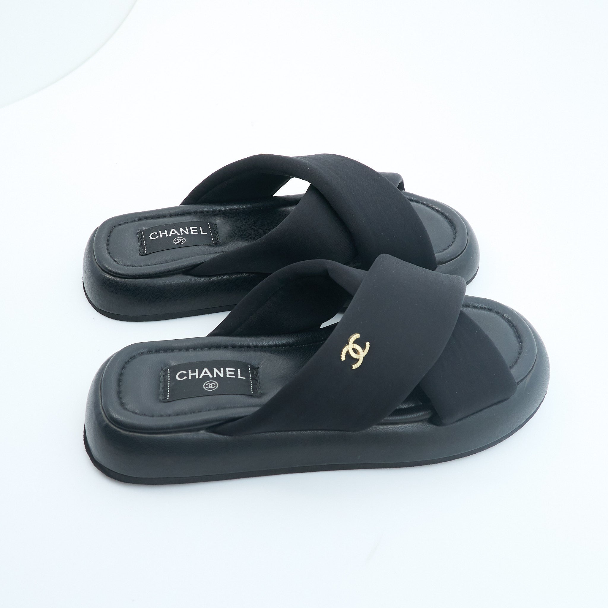 Chanel CC Black Slides Size 38