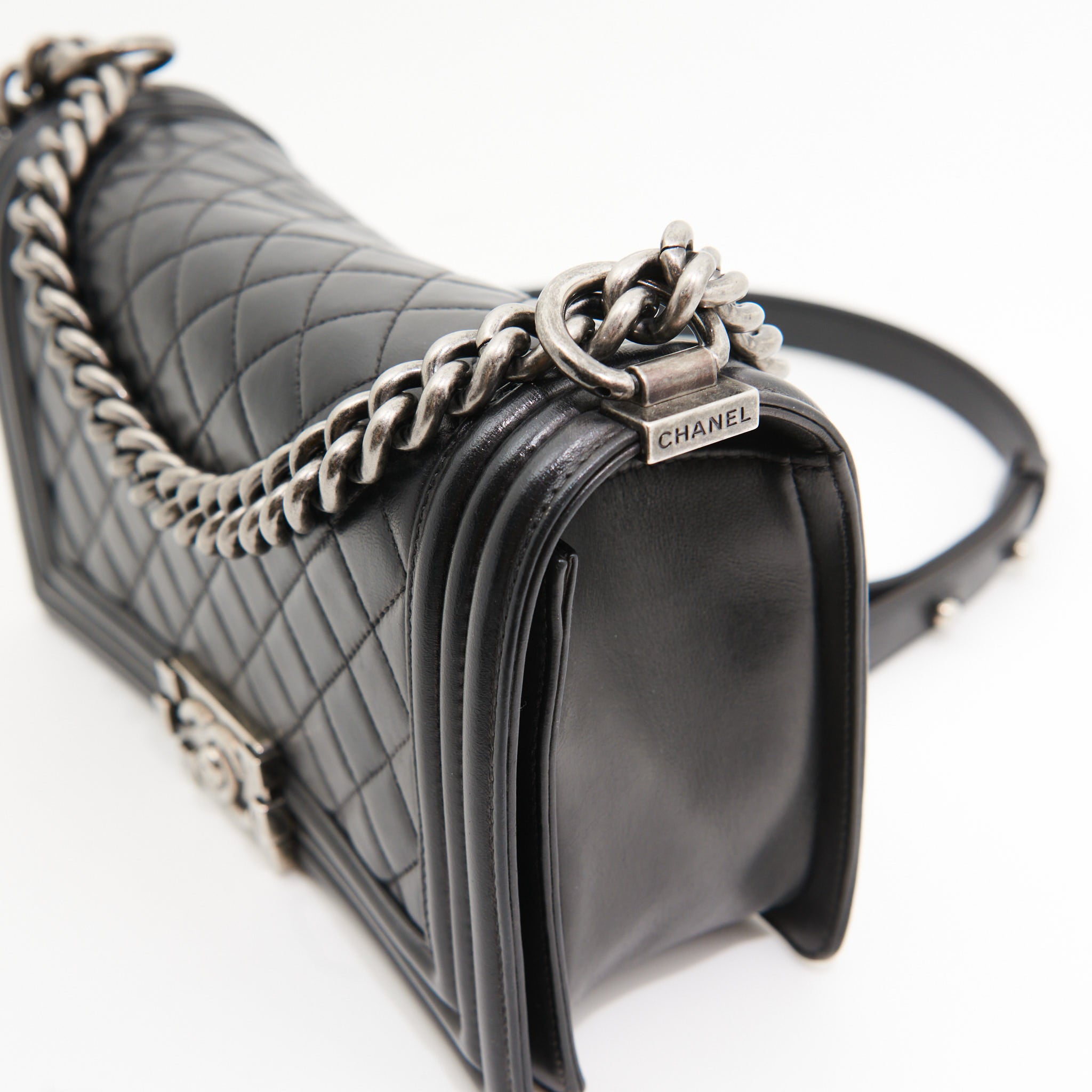 Chanel Quilted Lambskin Boy Bag in Black SHW