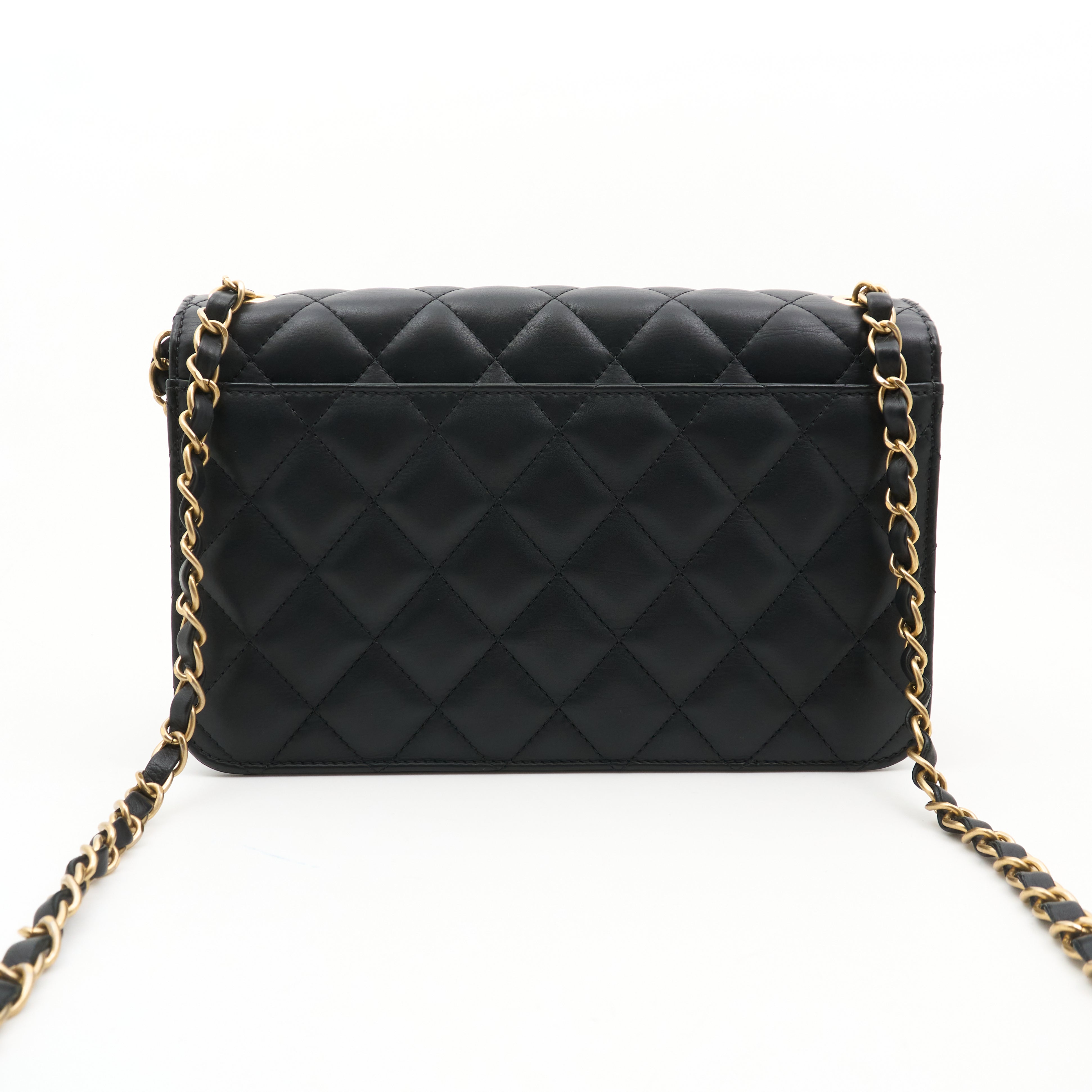 Chanel Small Single Flap Lambskin Black Bag GHW