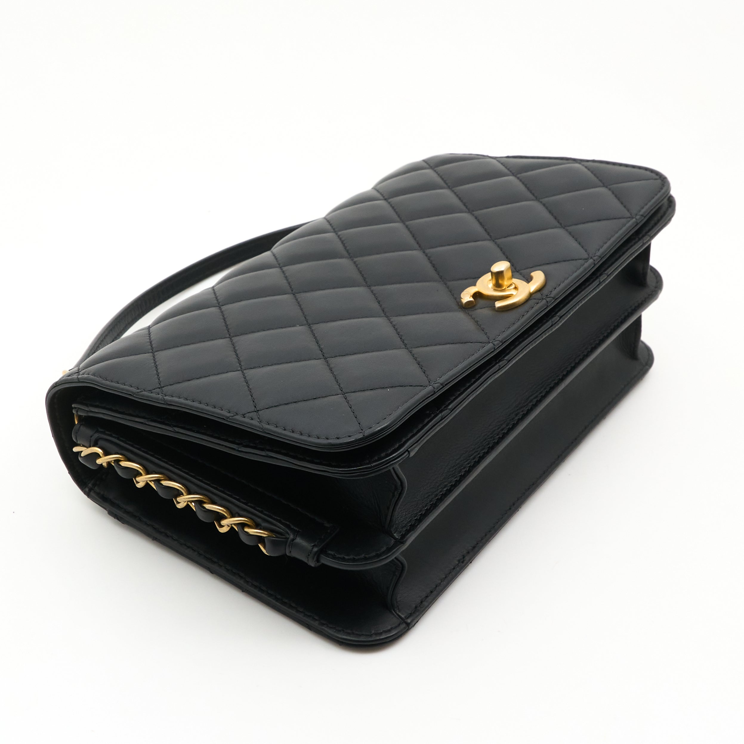 Chanel Small Single Flap Lambskin Black Bag GHW