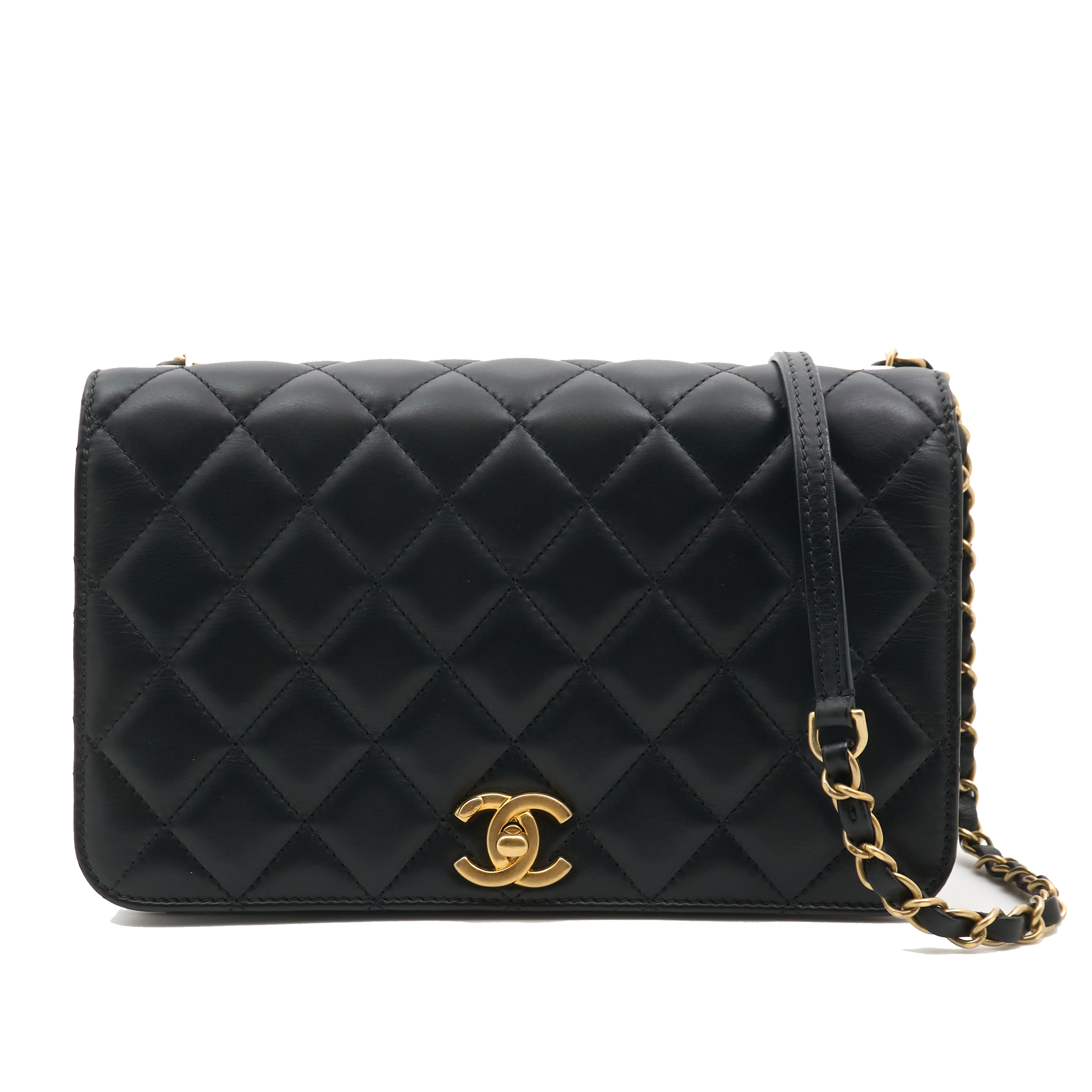 Chanel Small Single Flap Lambskin Black Bag GHW