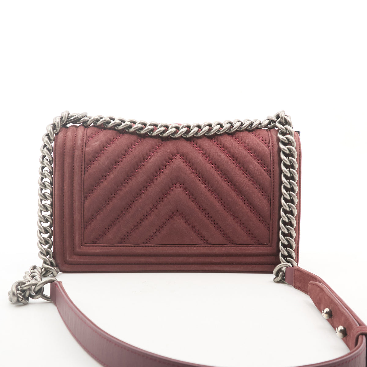 Chanel Medium Chevron Burdungy Nubuck Boy Bag SHW