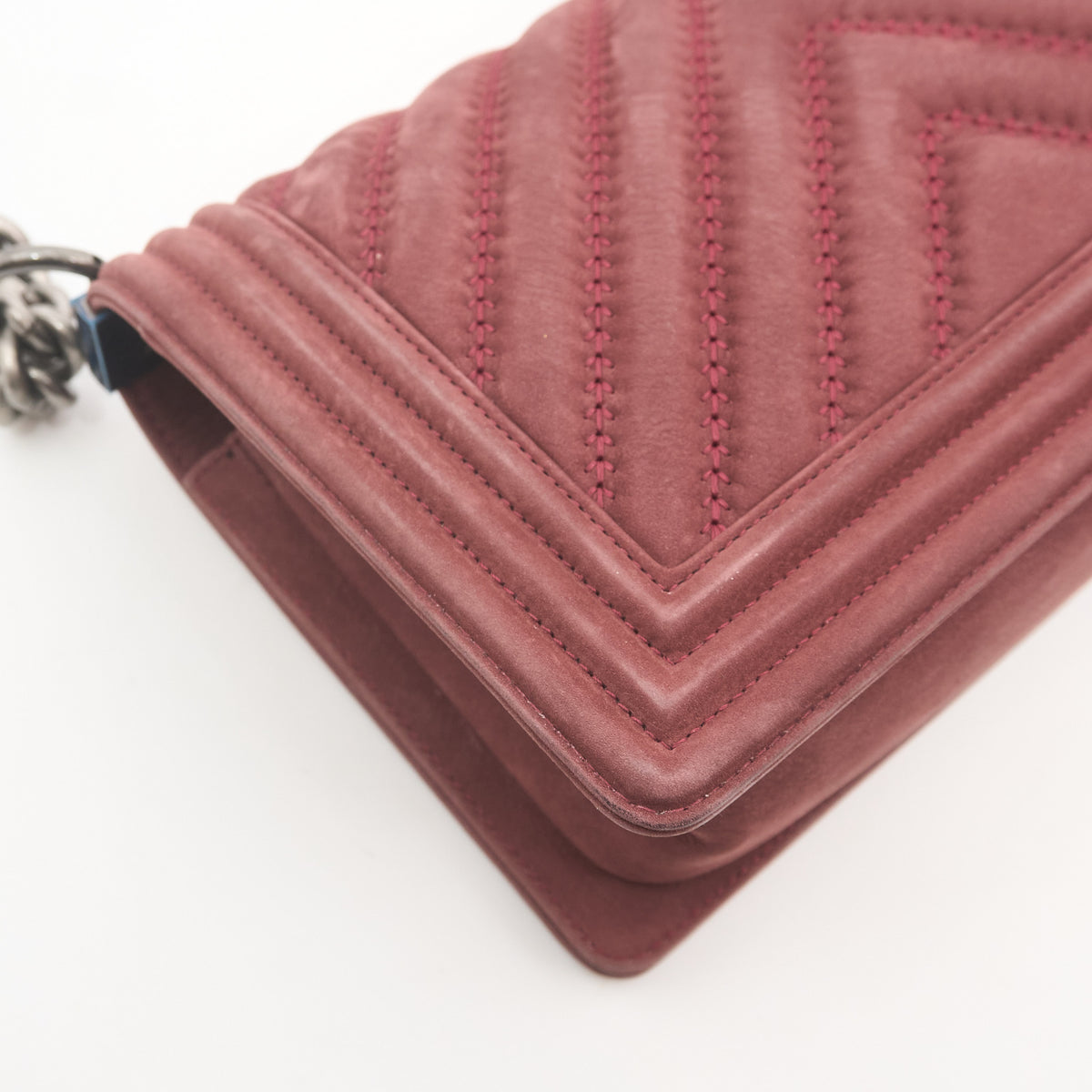 Chanel Medium Chevron Burdungy Nubuck Boy Bag SHW