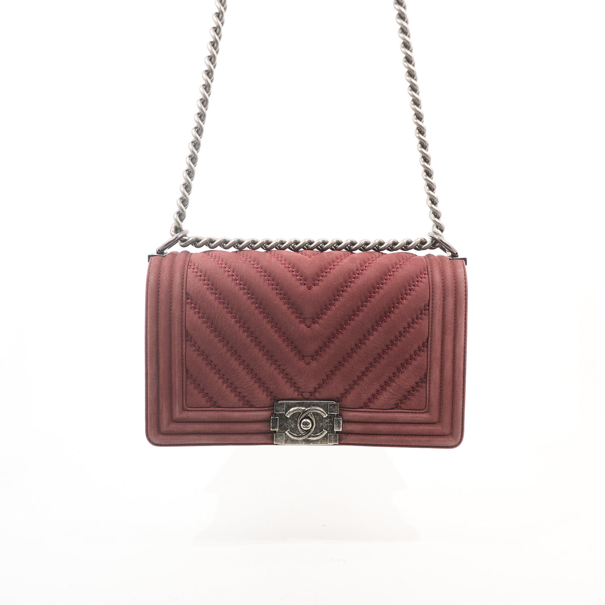 Chanel Medium Chevron Burdungy Nubuck Boy Bag SHW