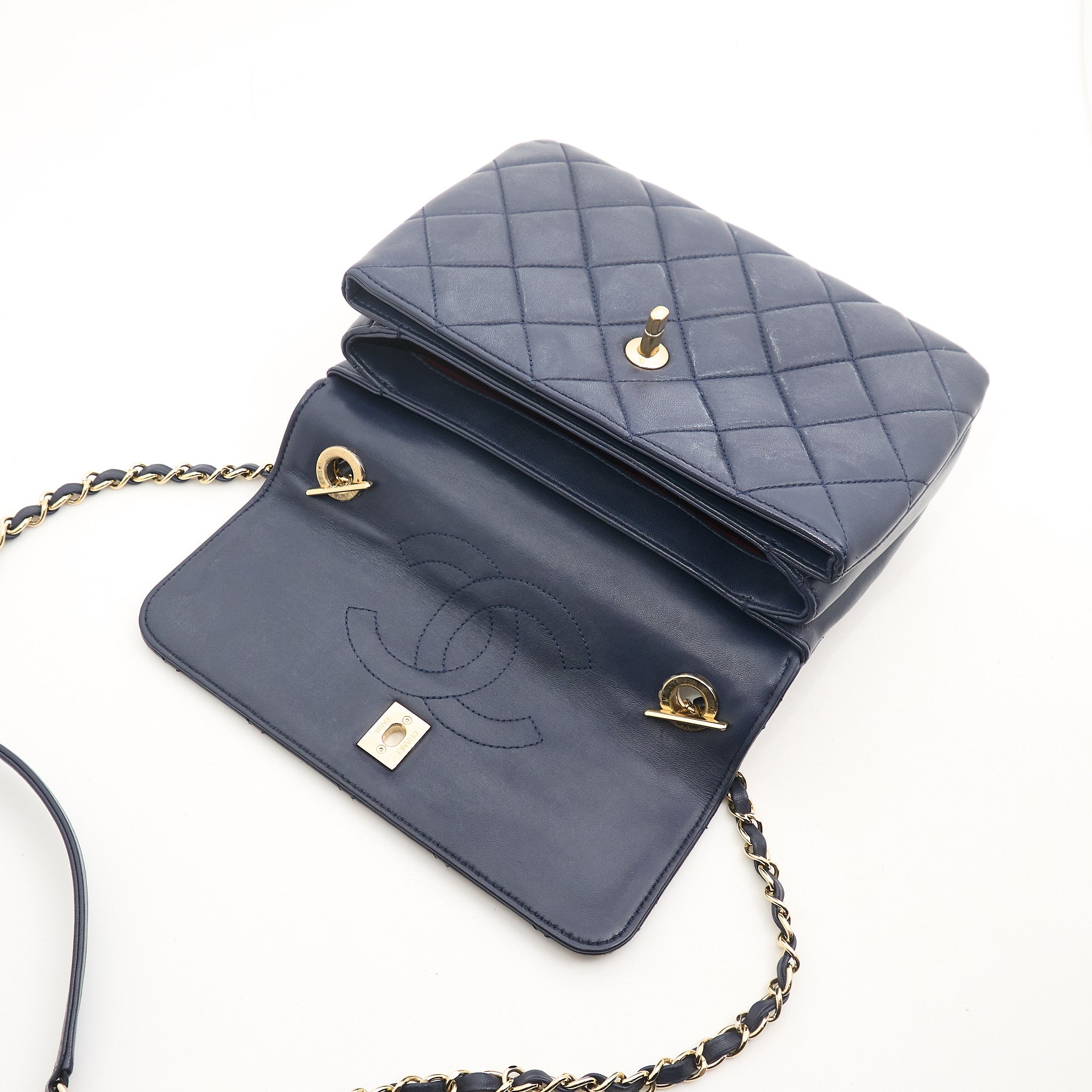 Chanel Trendy CC Navy Lambskin Top Handle LGHW