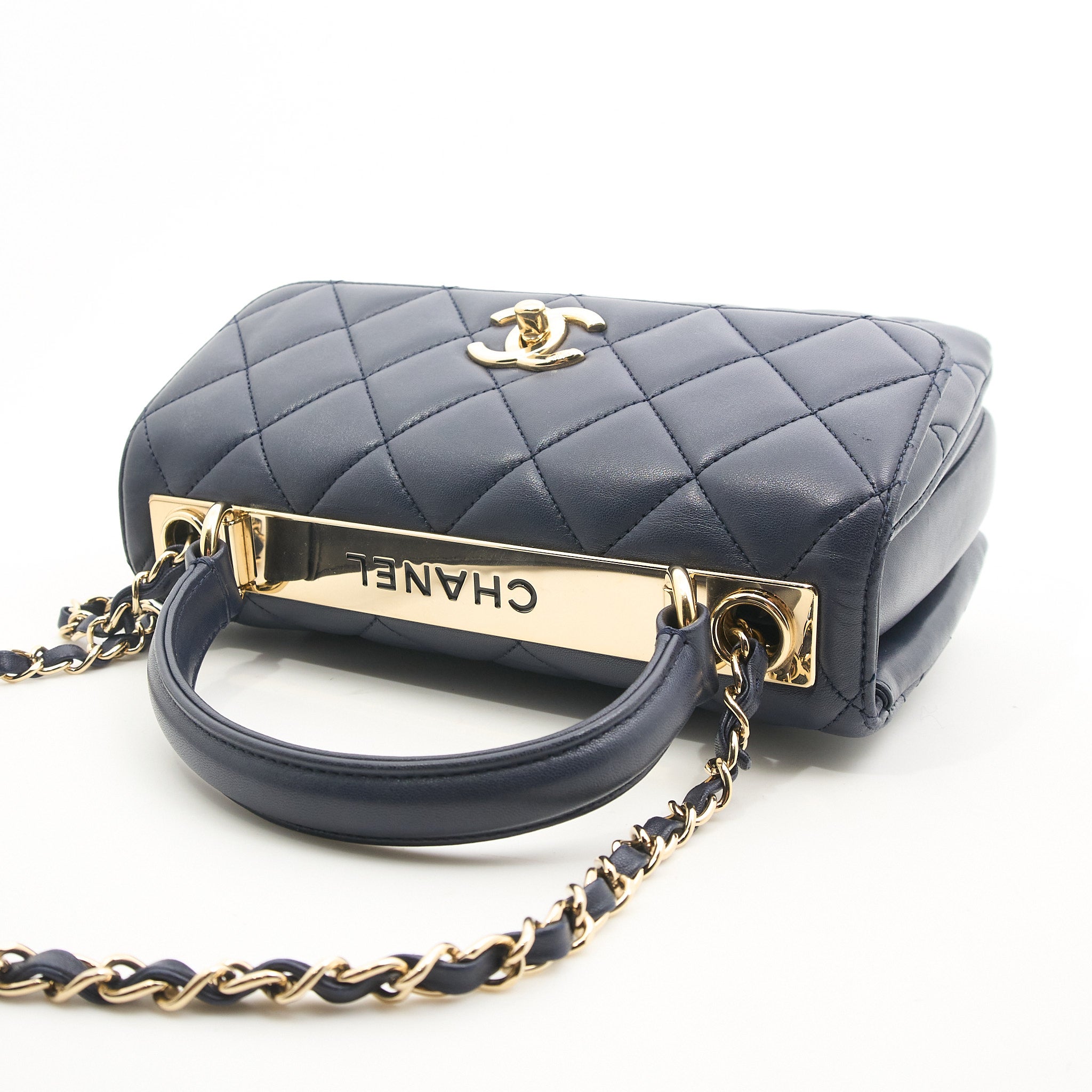 Chanel Trendy CC Navy Lambskin Top Handle LGHW