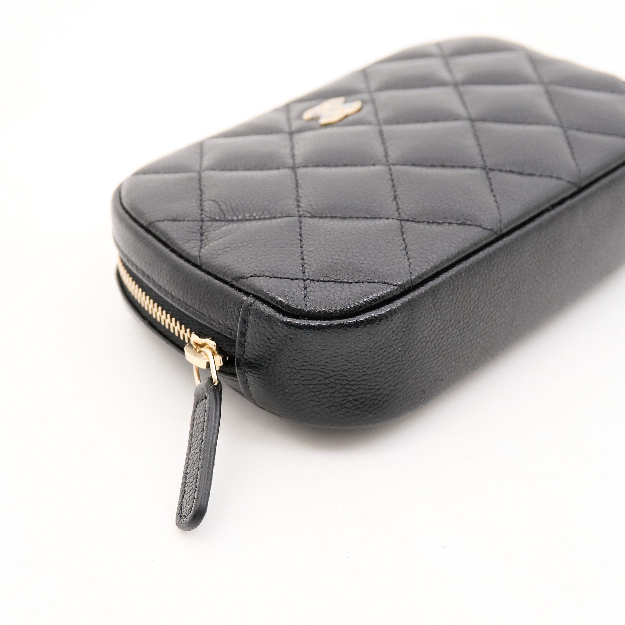 Chanel Black Calfskin Quilted Cosmetic Pouch Case