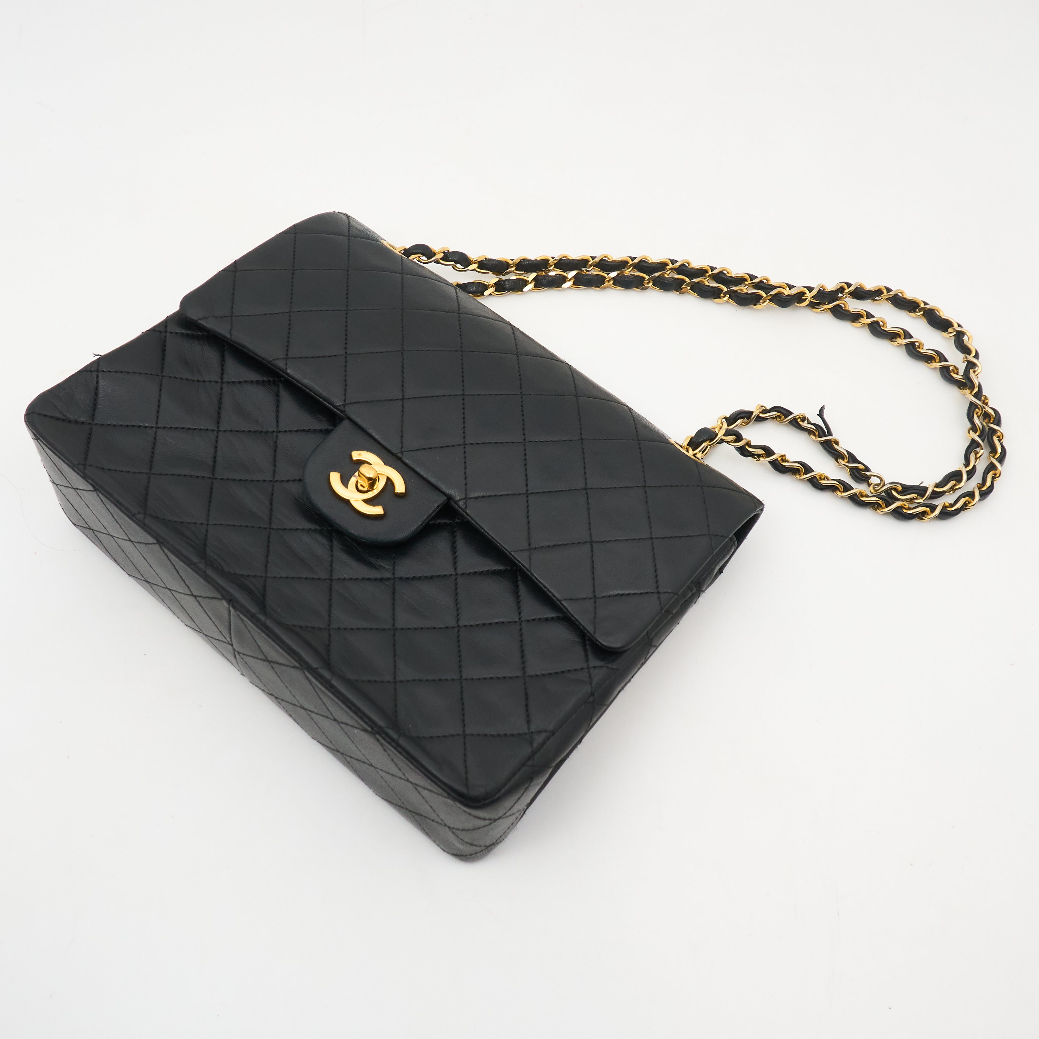 Chanel Vintage Square Double Flap Bag Lambskin Black GHW