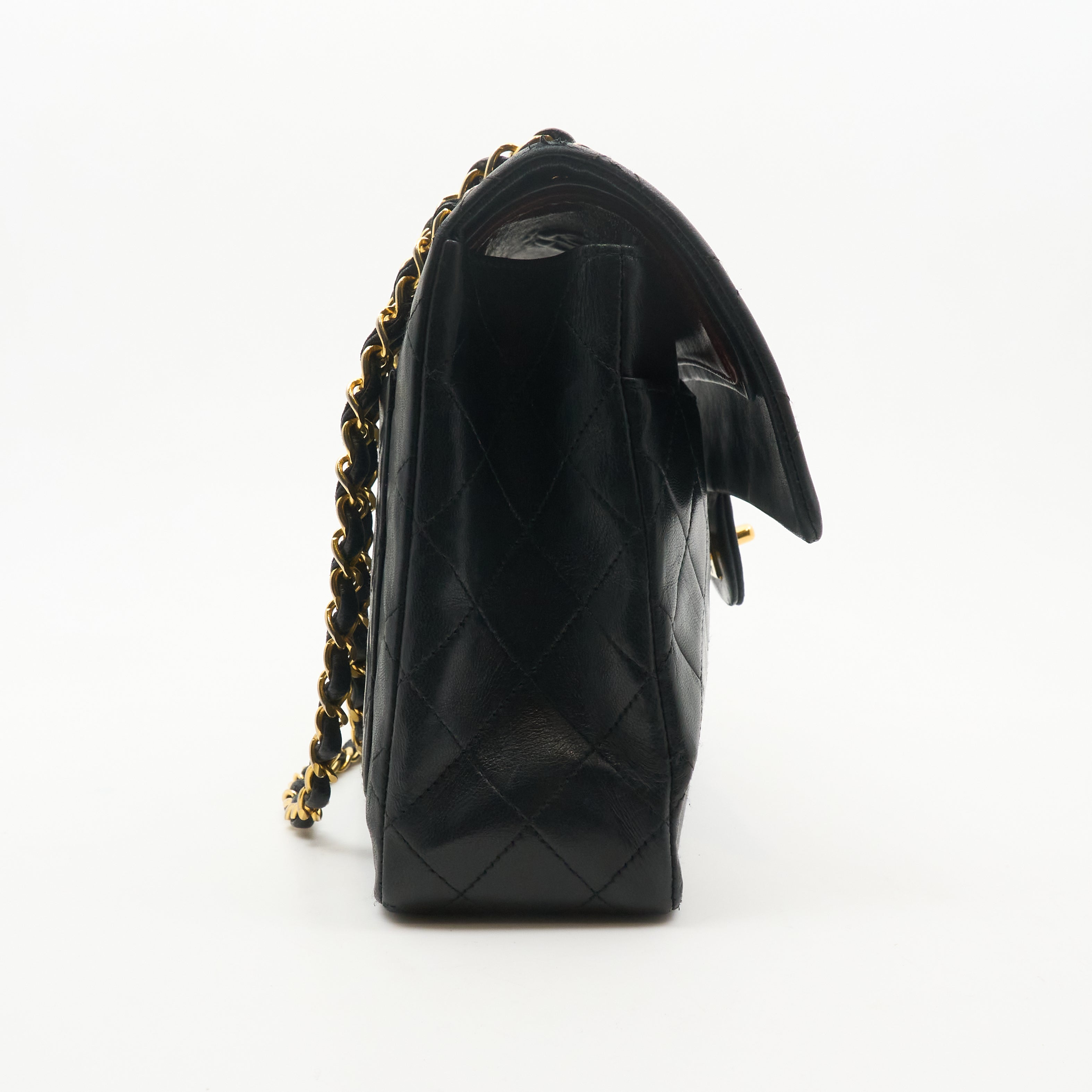 Chanel Vintage Square Double Flap Bag Lambskin Black GHW