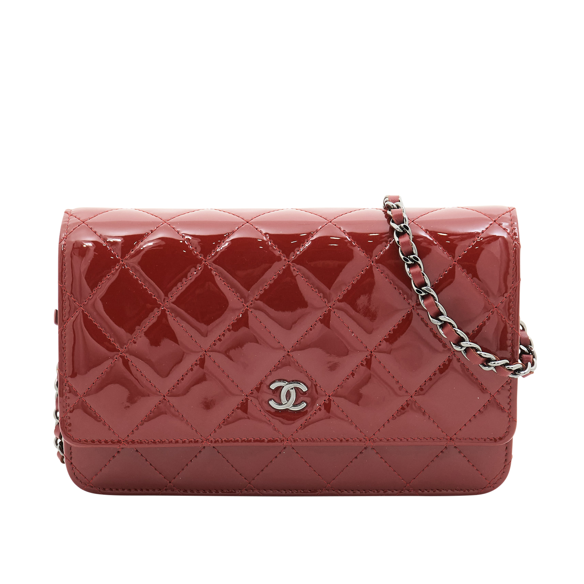 Chanel Red Patent Wallet On Chain SHW