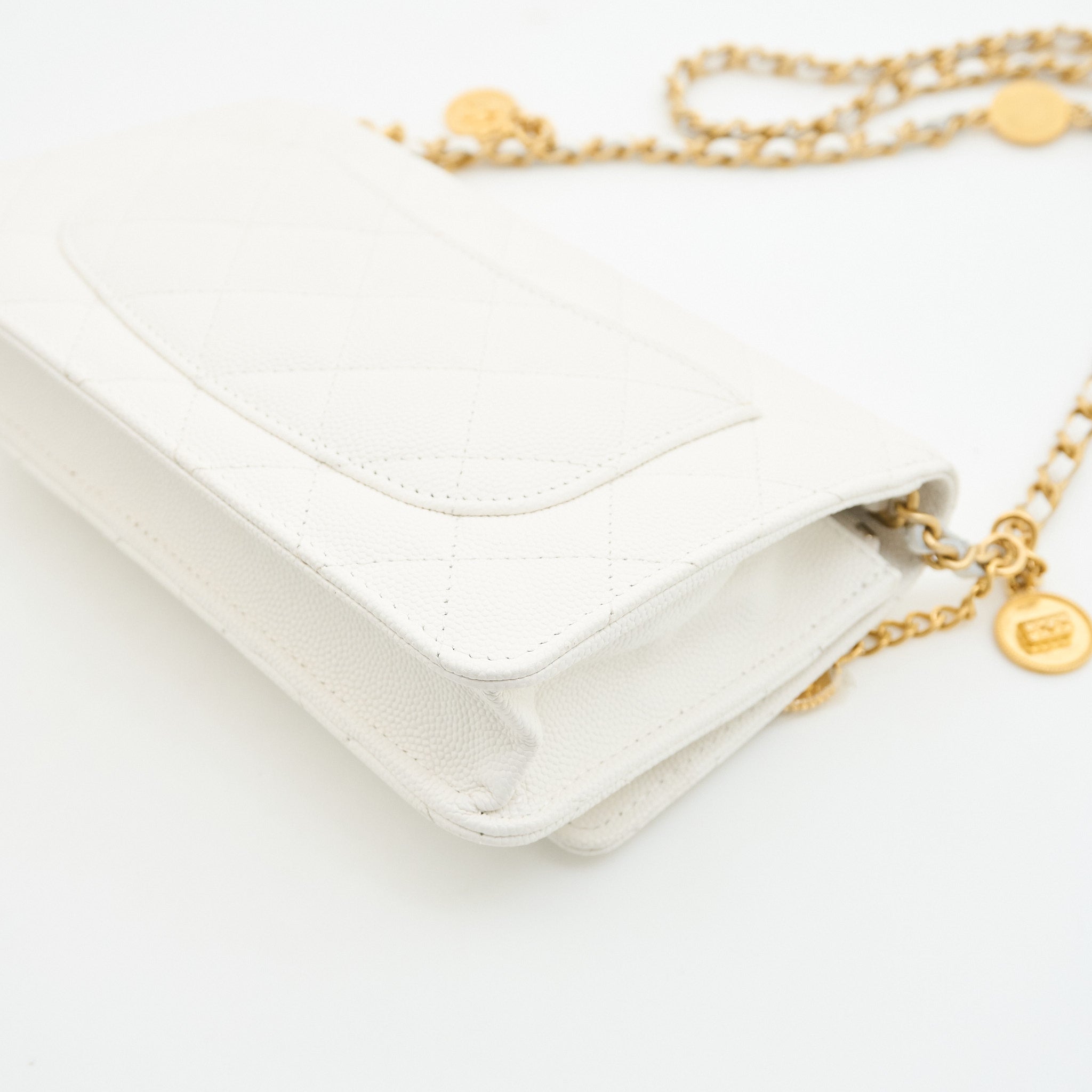 Chanel White Caviar Wallet On Chain GHW