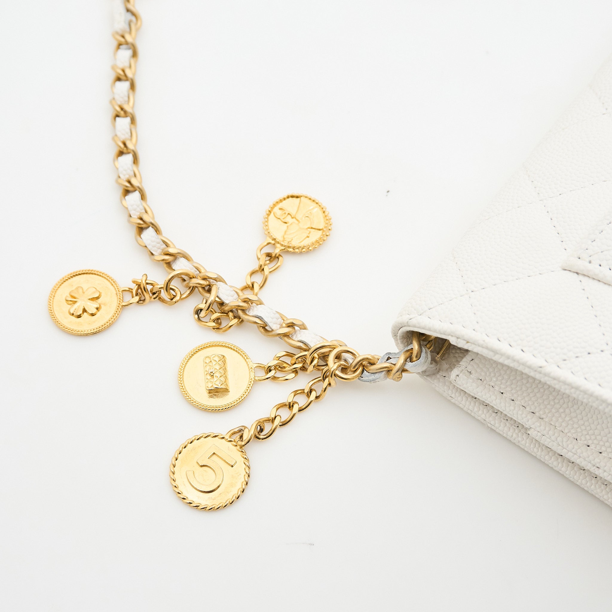 Chanel White Caviar Wallet On Chain GHW